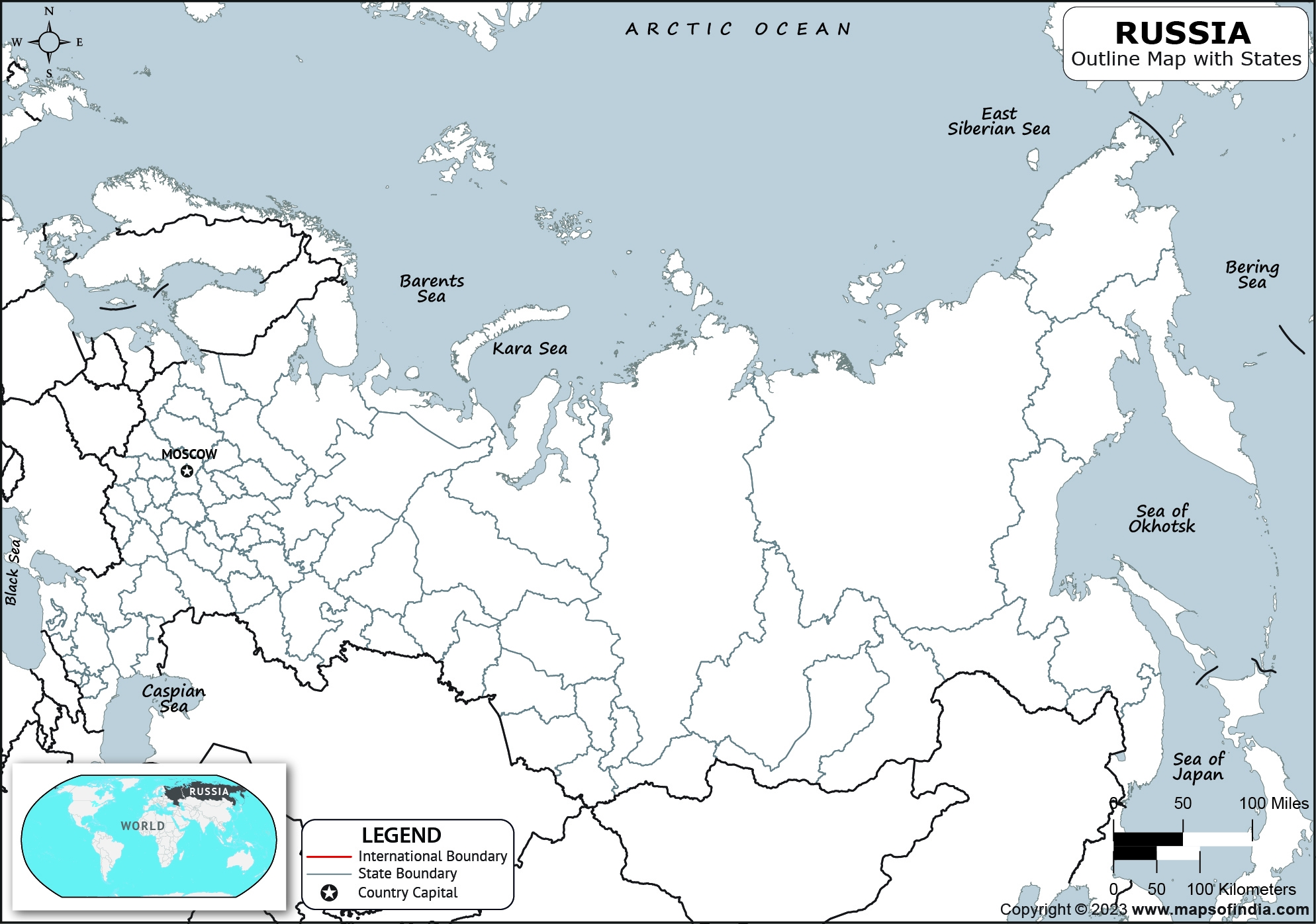 Russia Outline Map Russia Outline Map With State Boundaries