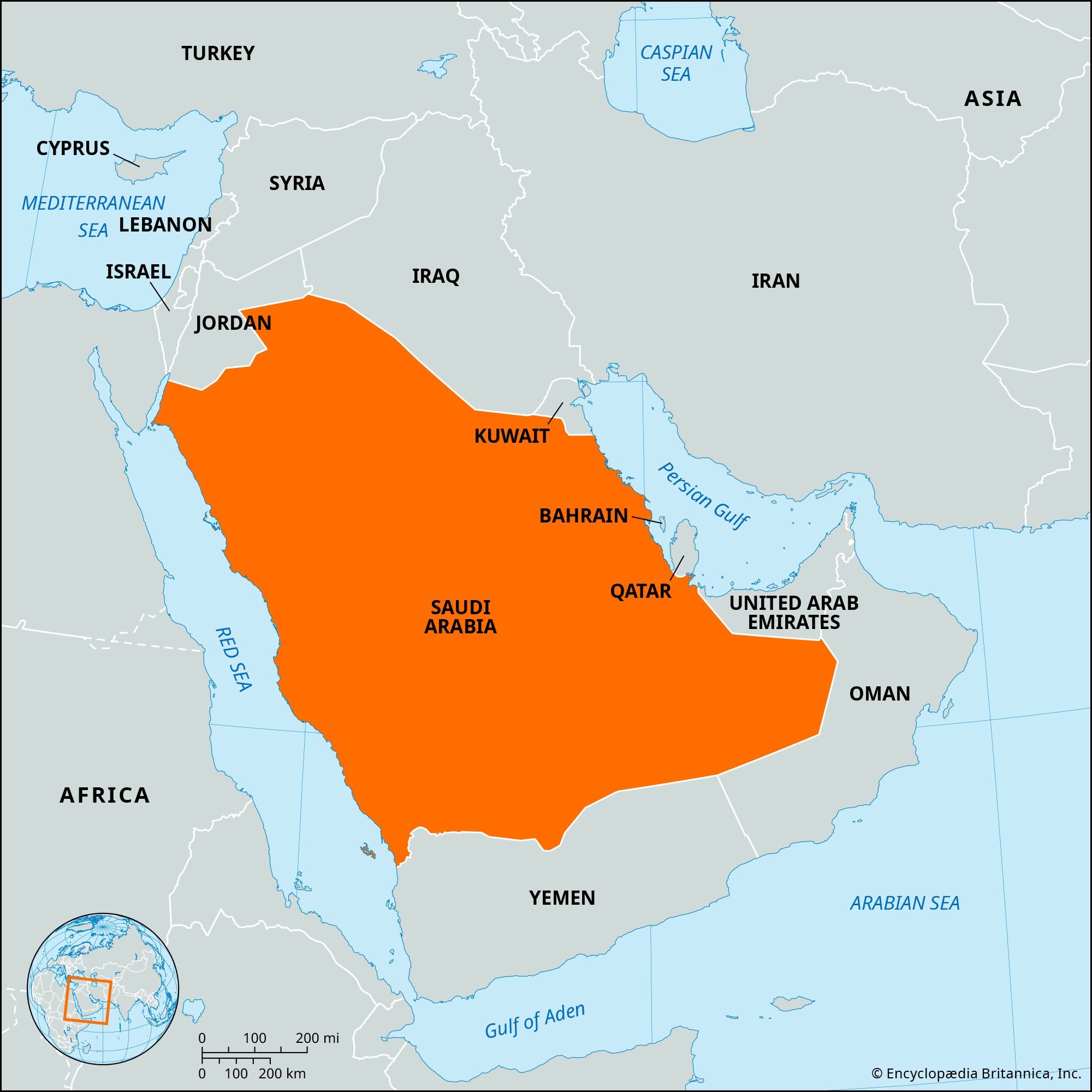 world map of arabian peninsula