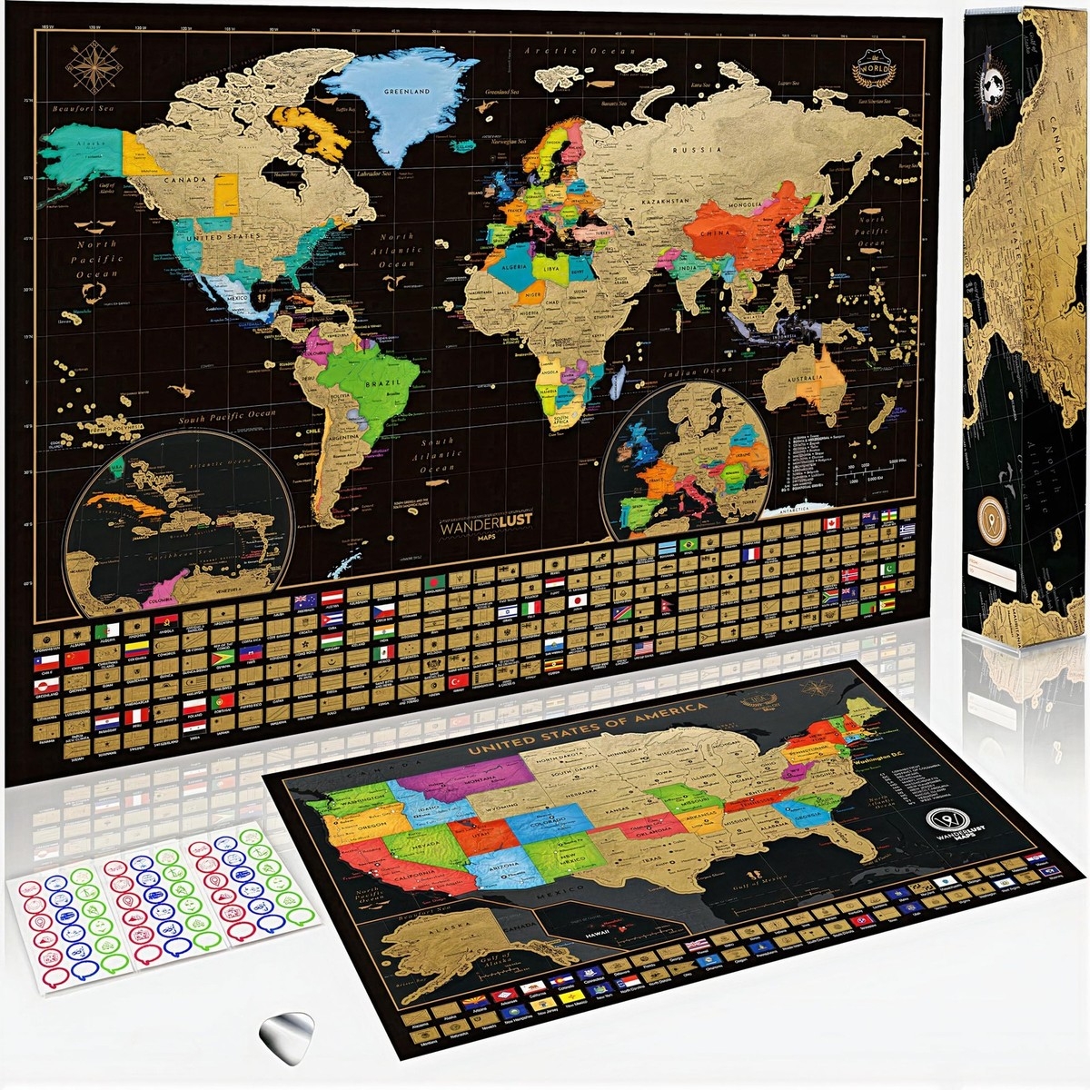 Scratch Map Of The World Scratch Off World Map With Flags 24x17 Inch Deluxe Travel Map Poster US States Country Flags Included Carte Du Monde A Gratter