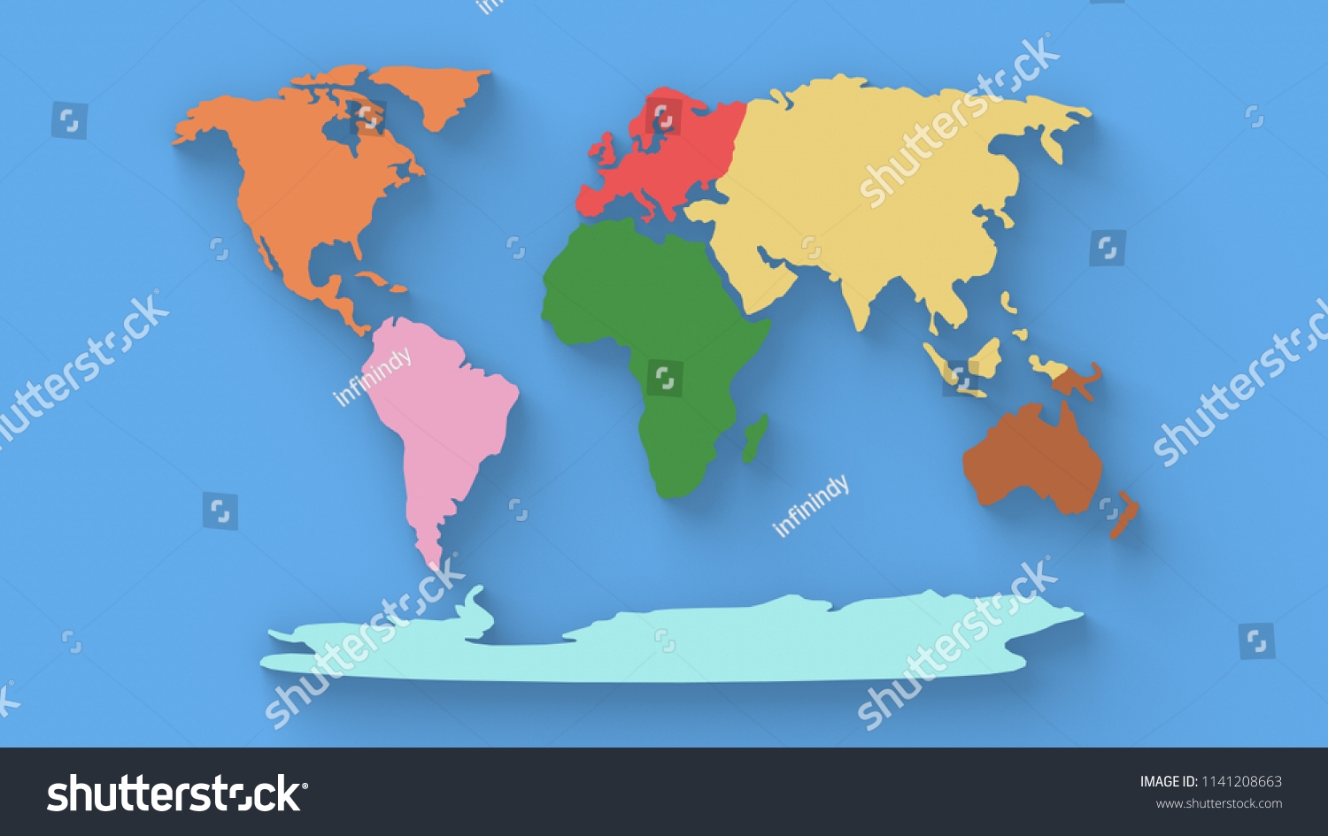 Simple Map Continents Colored On Blue Stock Illustration 1141208663 Shutterstock