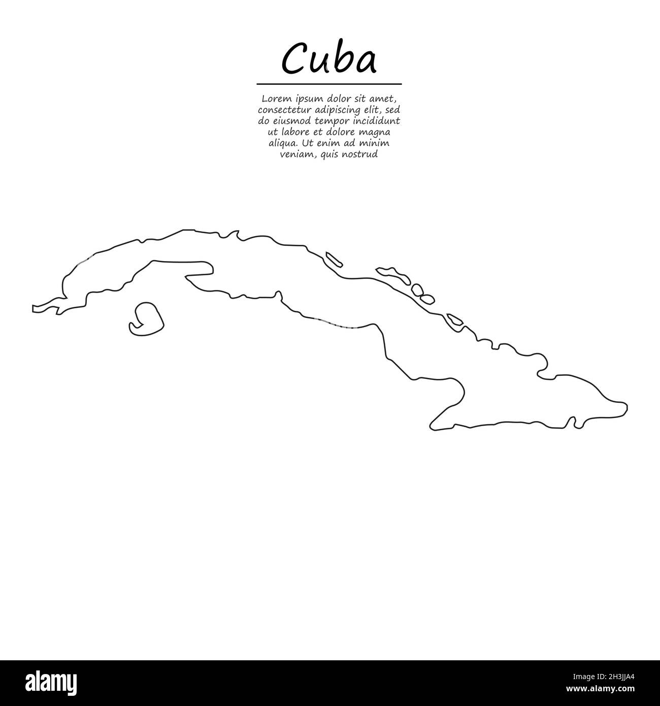 Simple Outline Map Of Cuba Vector Silhouette In Sketch Line Style Stock Vector Image Art Alamy