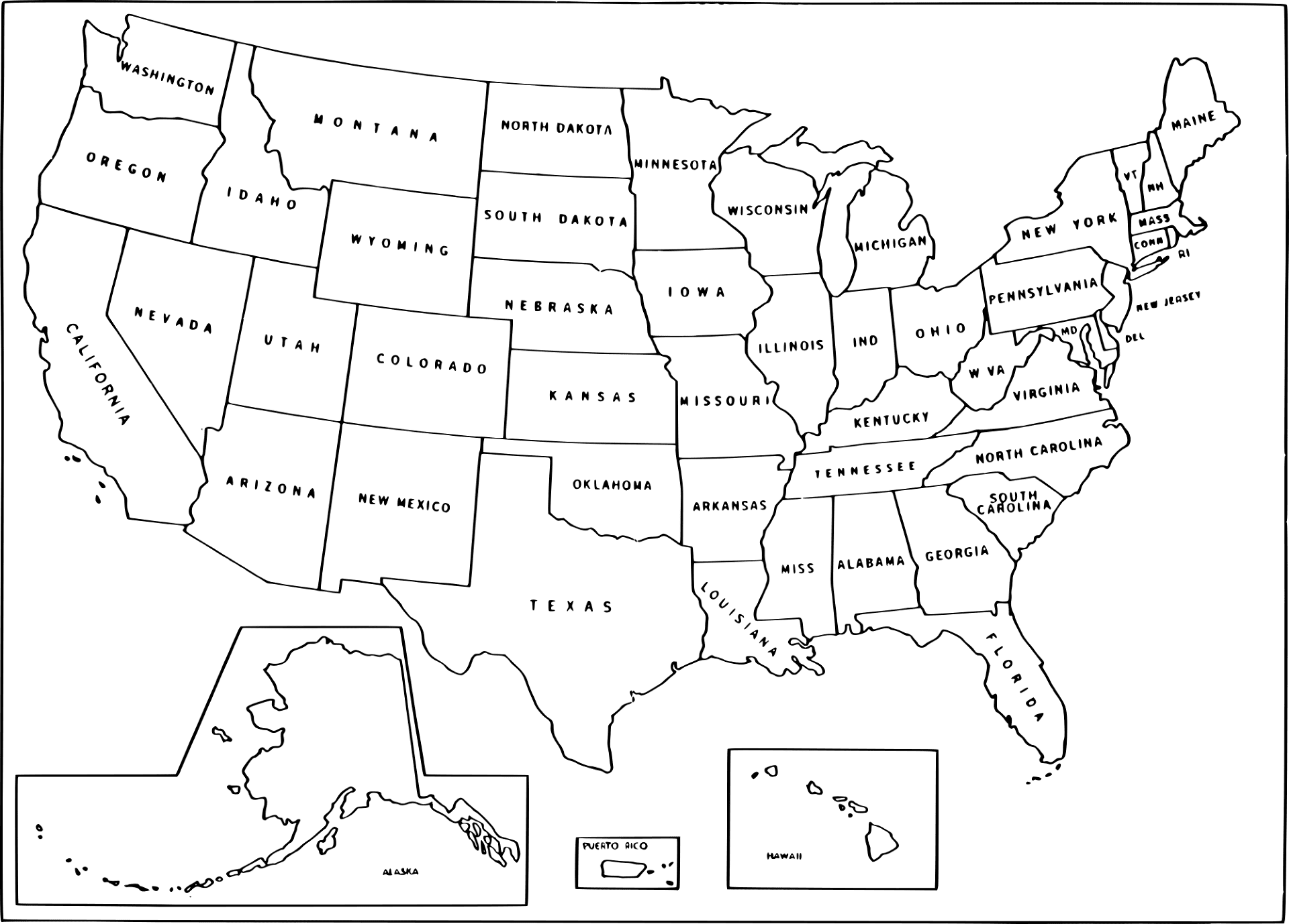Simple USA Map Coloring Page Free Printable
