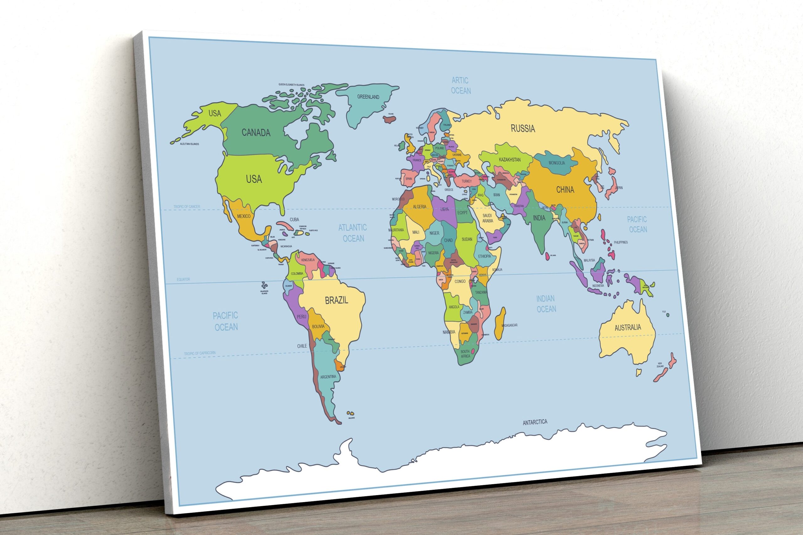 Simple World Map Atlas Large CANVAS Art Custom Print Gift A0 A1 A2 A3 A4 Etsy