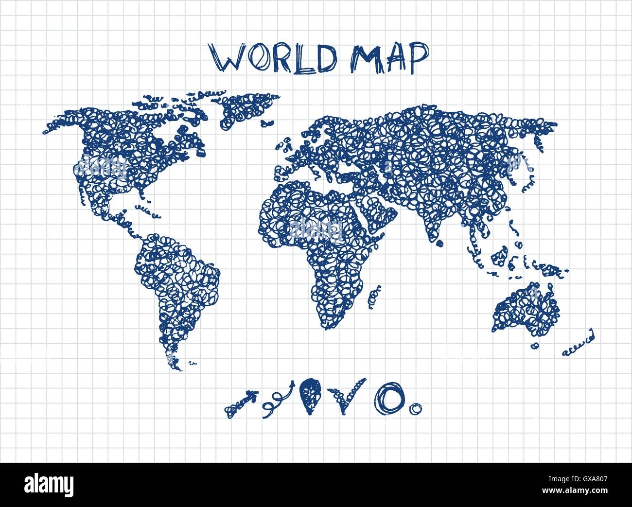 Sketch Of World Map Hand Drawn Stylish Travel Map Stock Vector Image Art Alamy