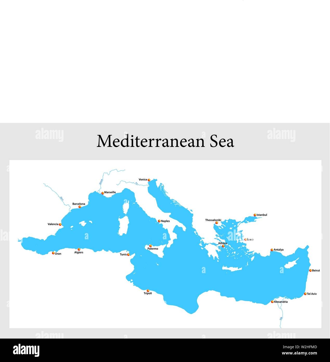 Small Outline Map Of The Mediterranean Sea Stock Vector Image Art Alamy
