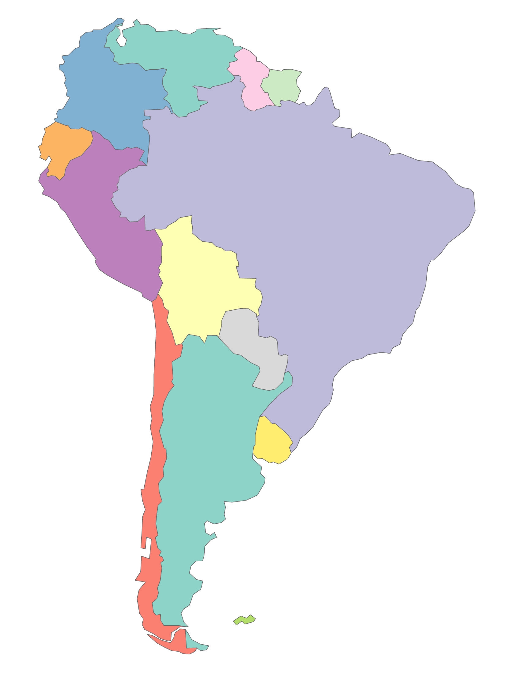 south america and central america blank map