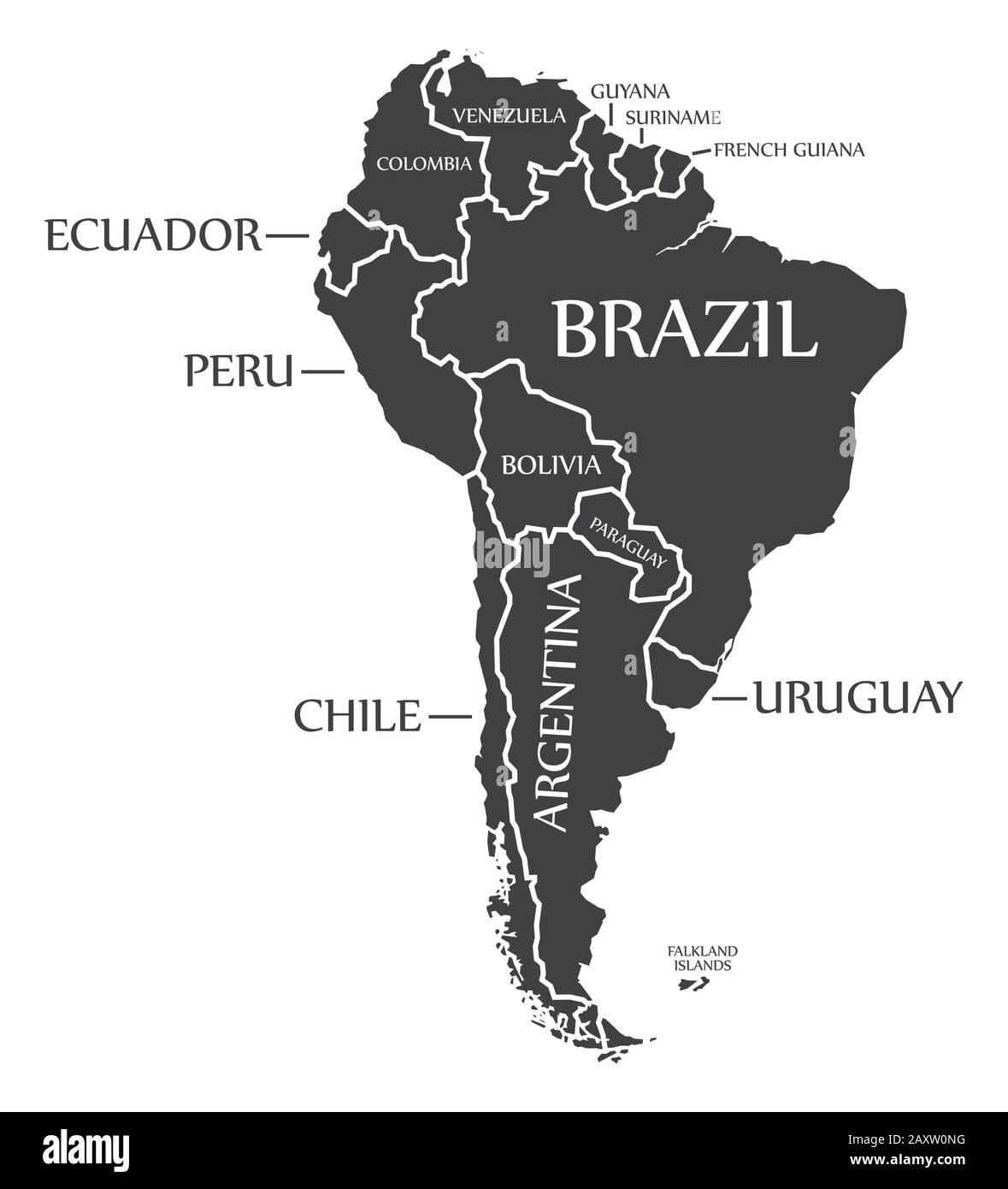 continent map of south america