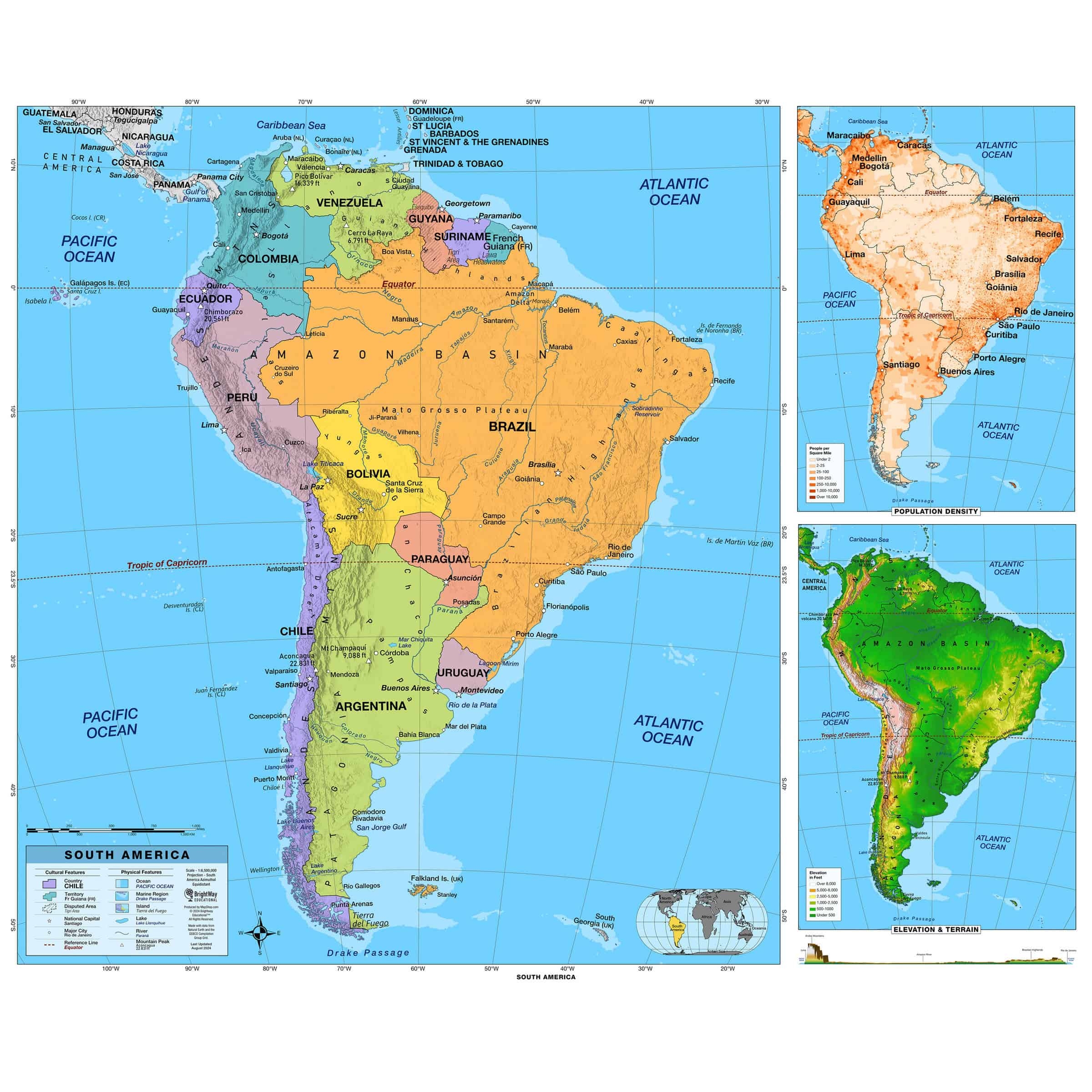 South America Intermediate Wall Map BrightWay Educational