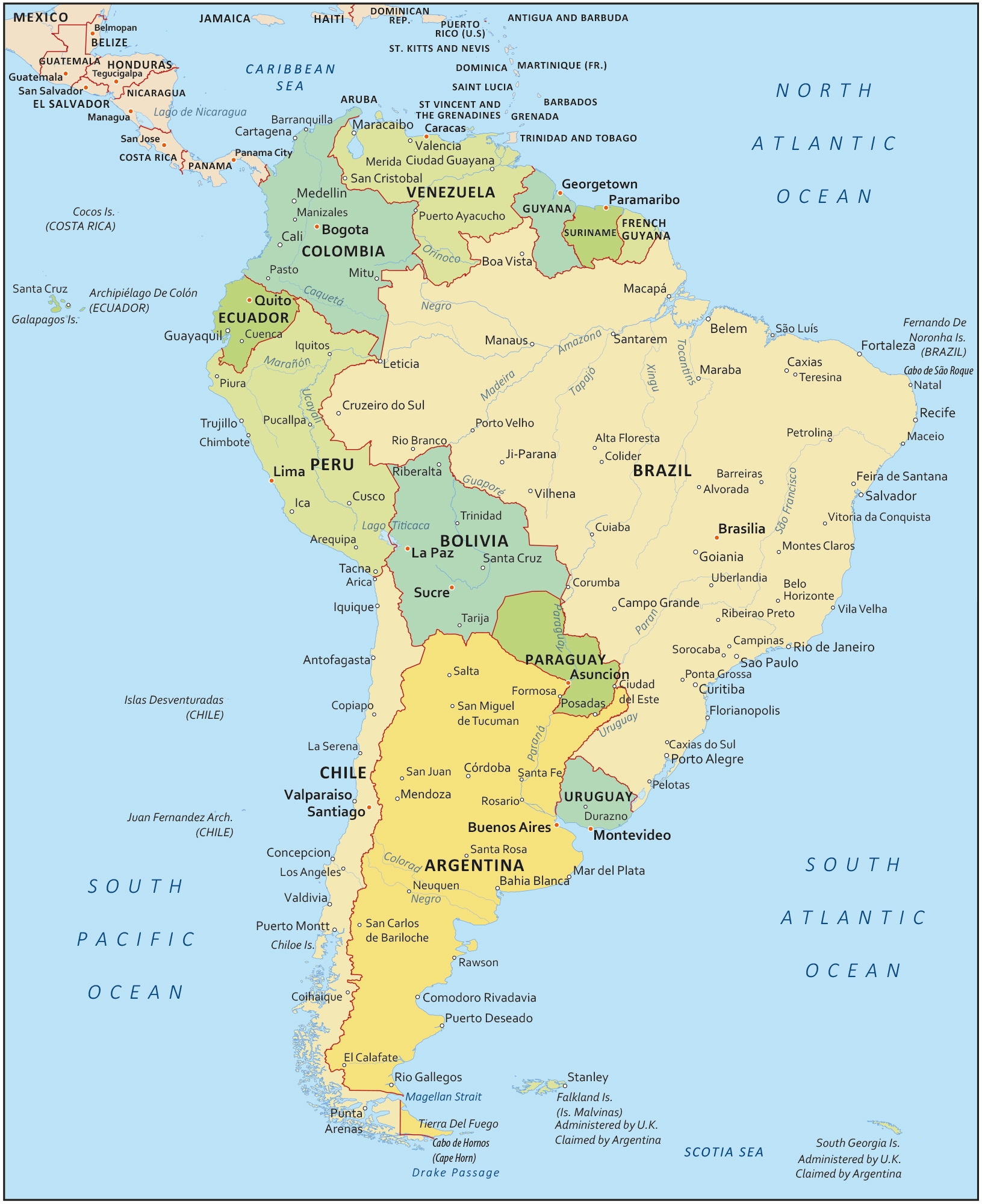 South America Map Countries And Cities GIS Geography