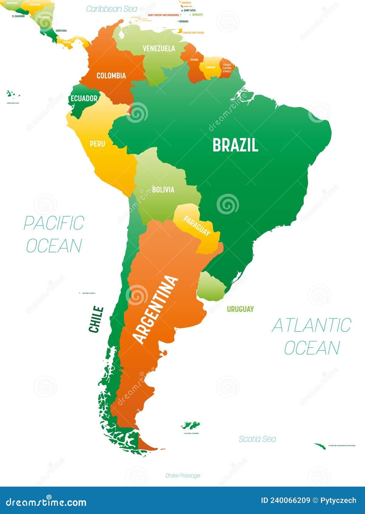 South America Map Detailed Political Map With Lables Stock Vector Illustration Of Travel Ocean 240066209