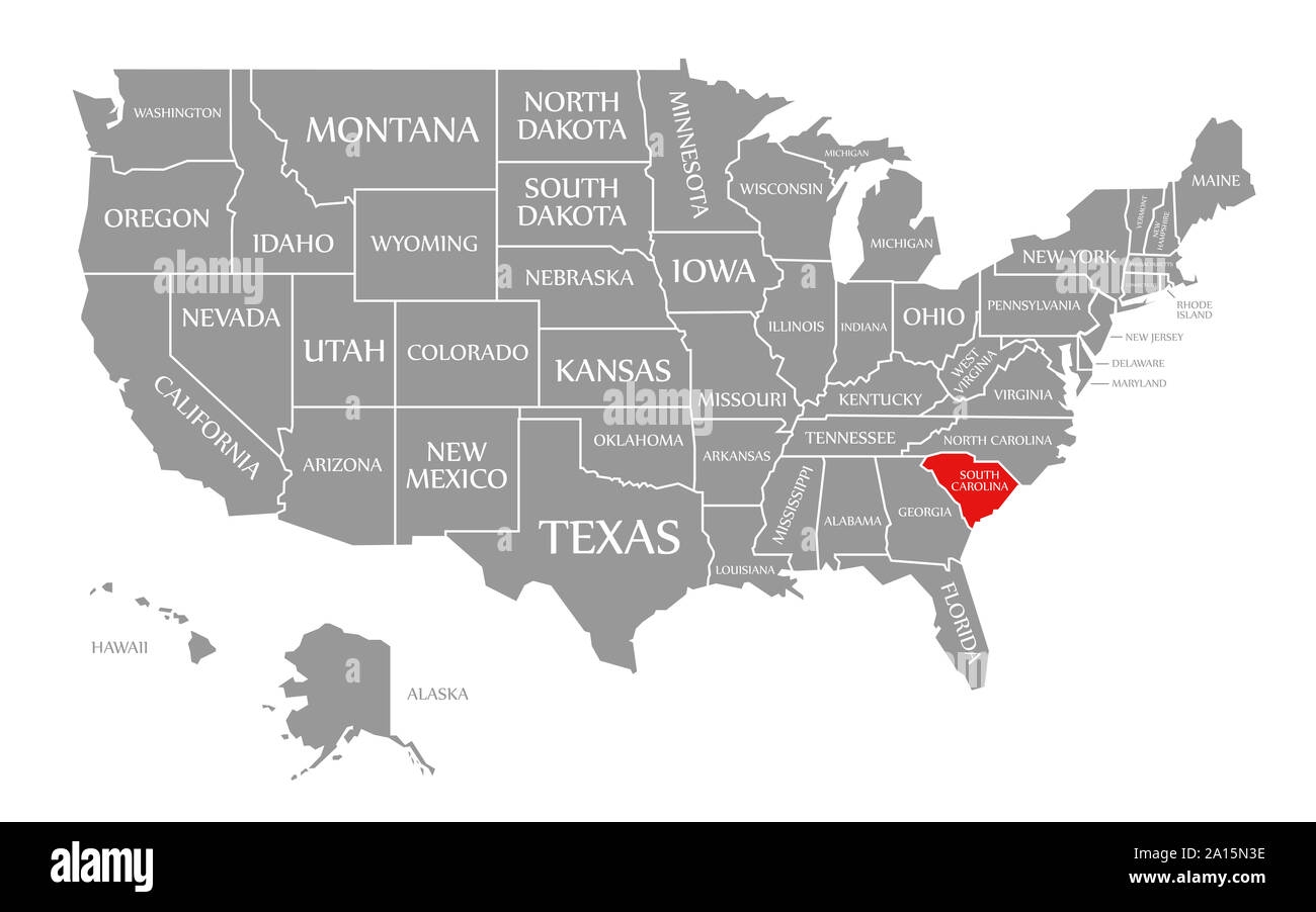 South Carolina Red Highlighted In Map Of The United States Of America Stock Photo Alamy