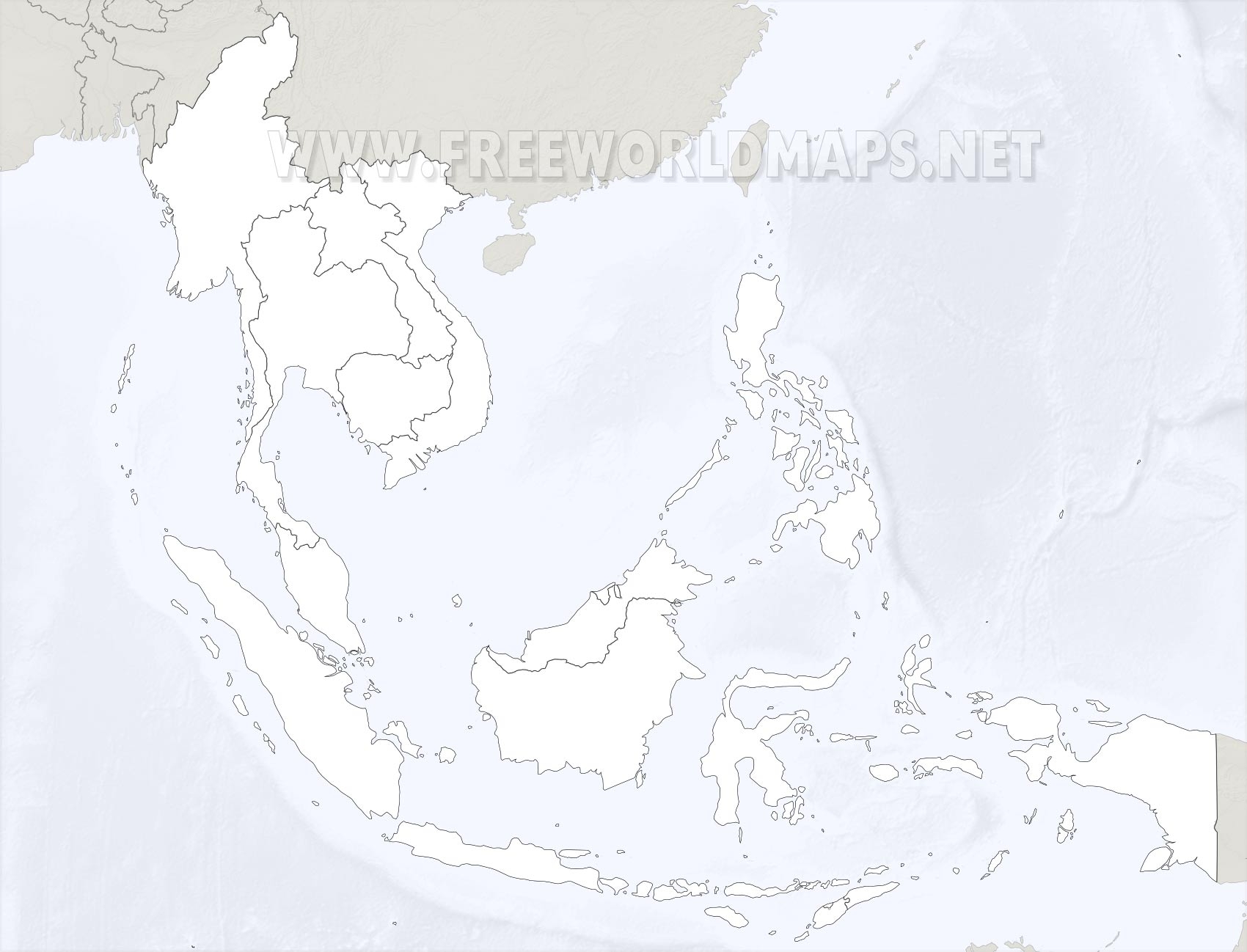 blank south and east asia map