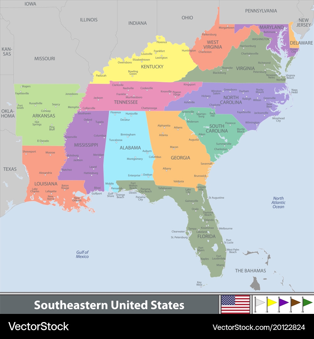 Southeastern United States Map Royalty Free Vector VectorStock Southeastern United States Map Royalty Free Vector VectorStock