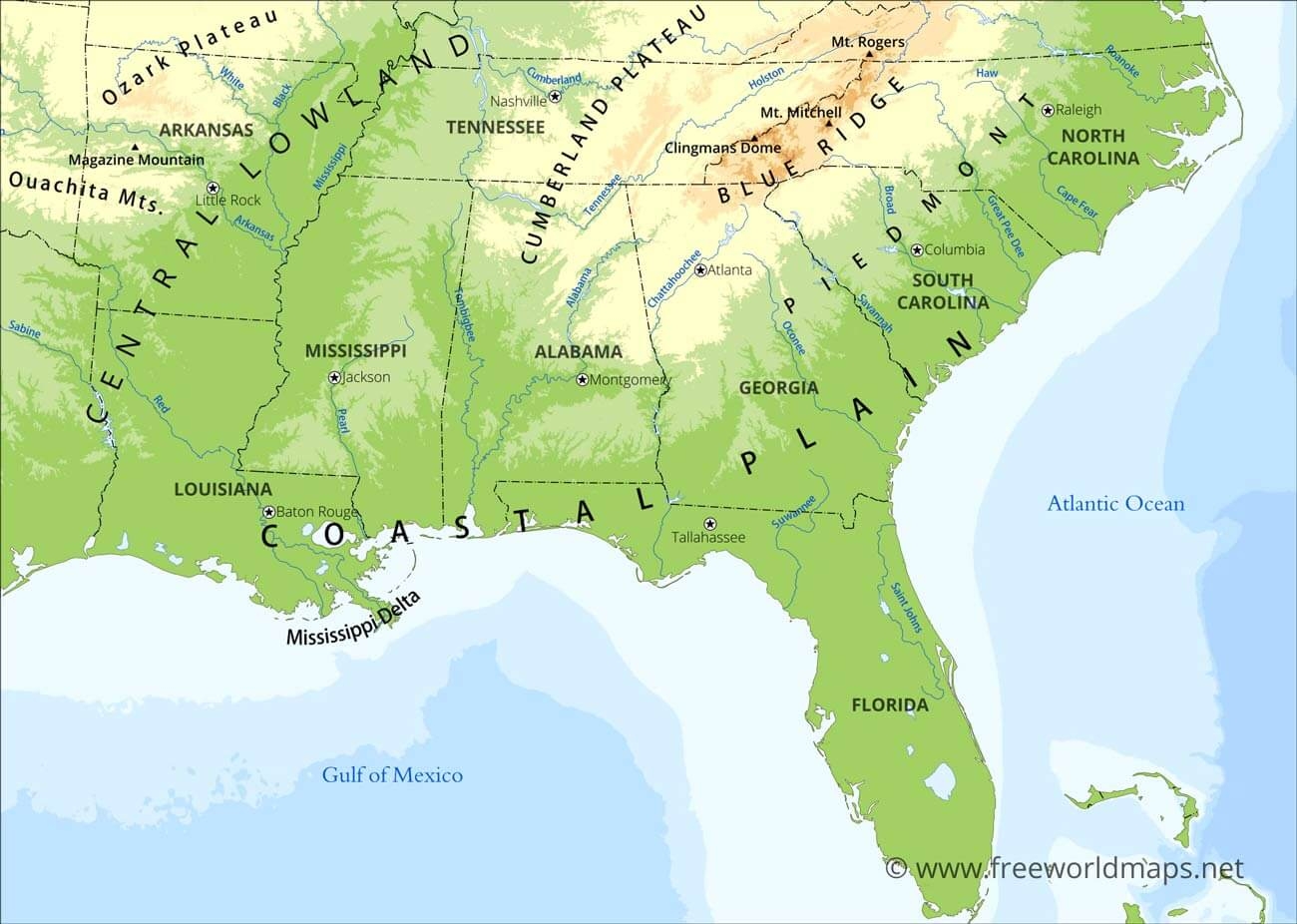 map of the southeastern united states