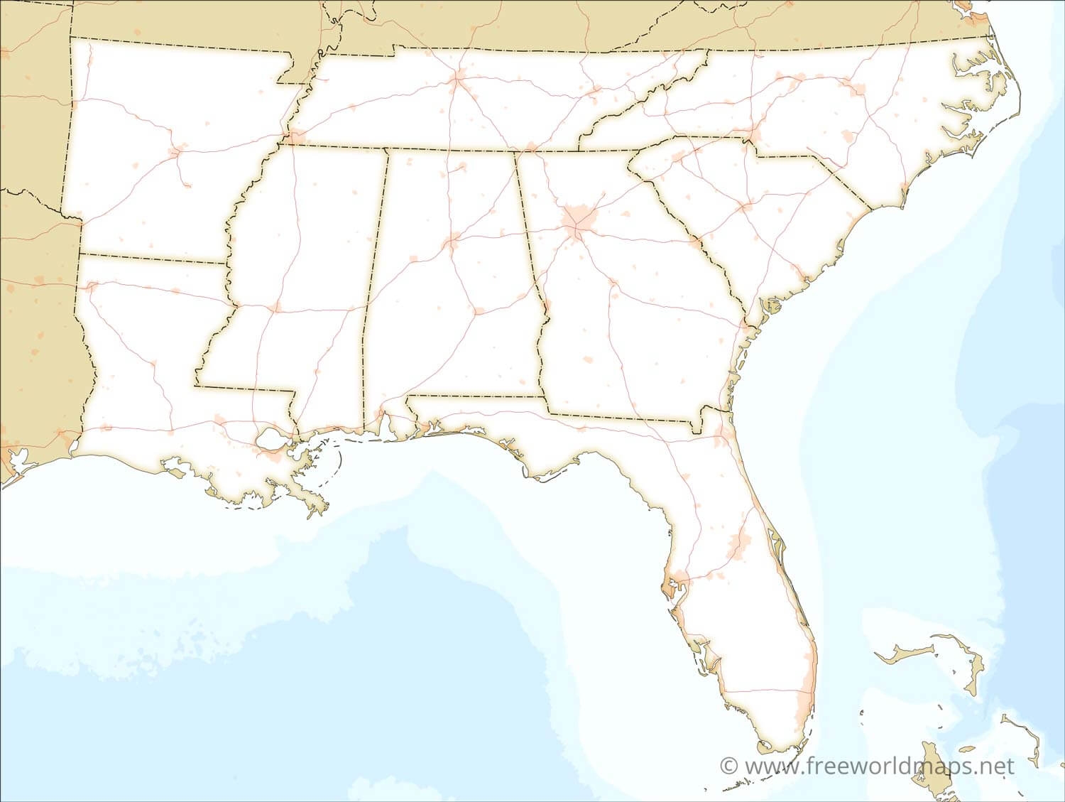 Southeastern US Political Map By Freeworldmaps
