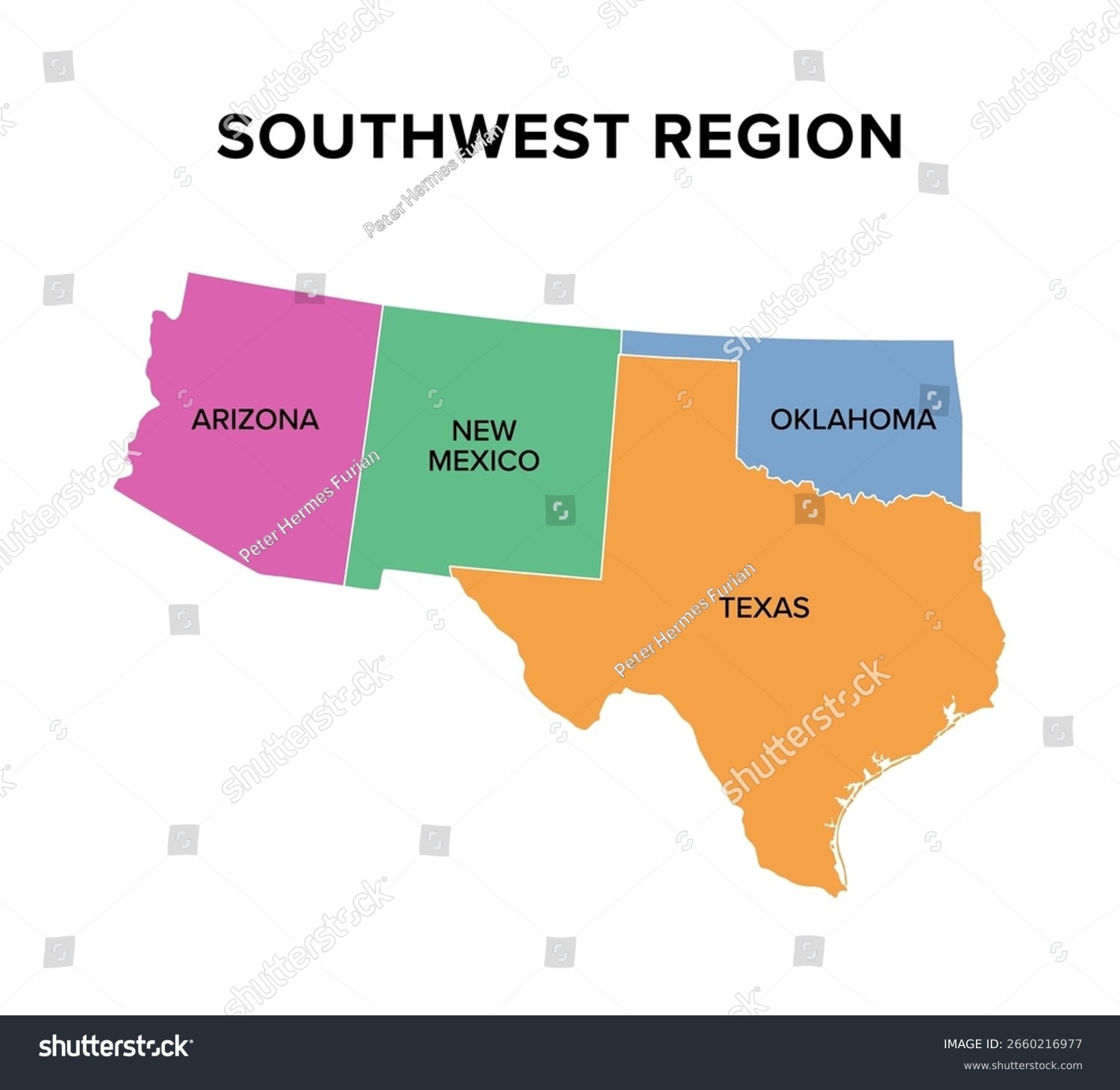 Southwest Region United States Colored Map Stock Vector Royalty Free 2660216977 Shutterstock