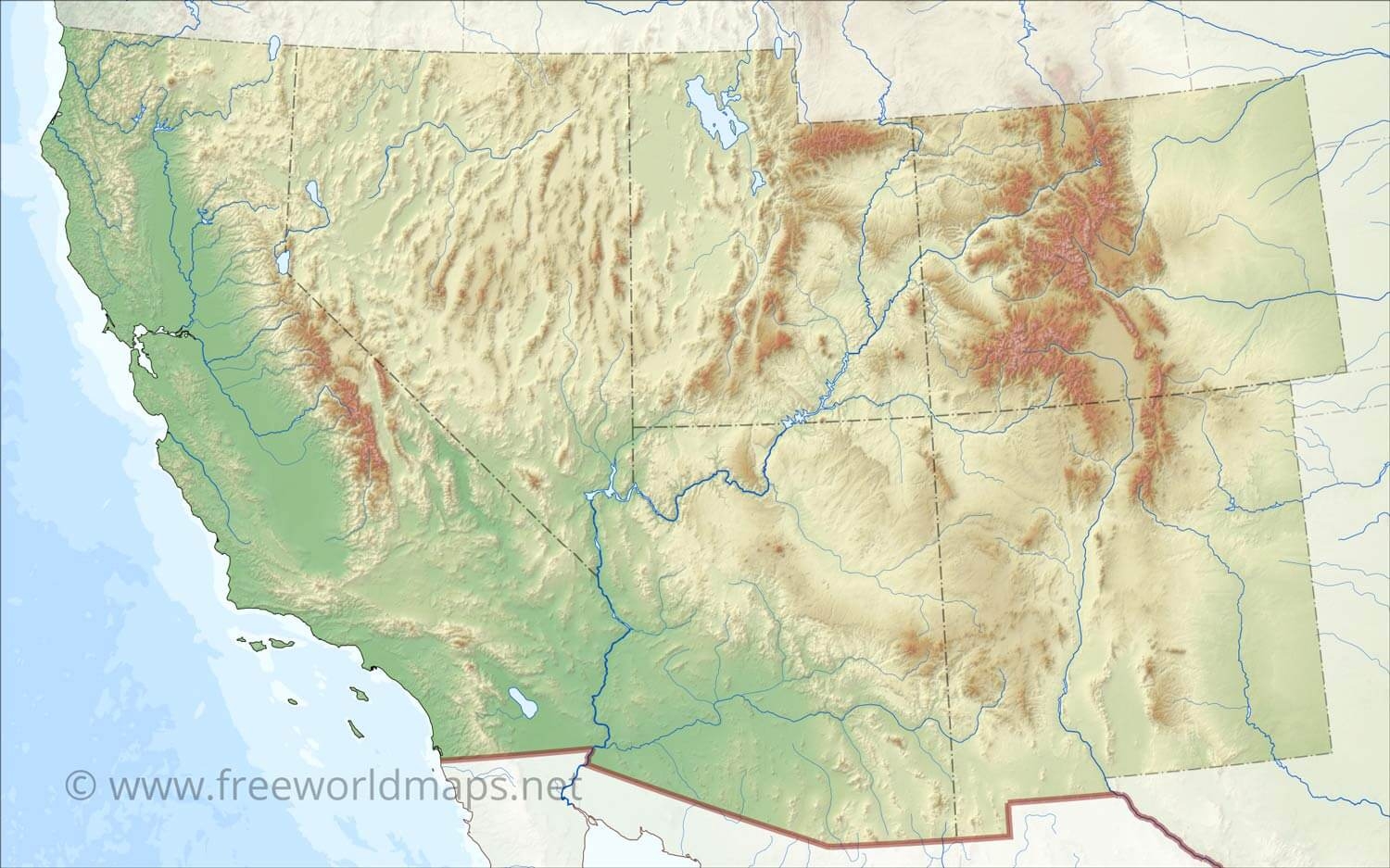 Southwestern US Physical Map