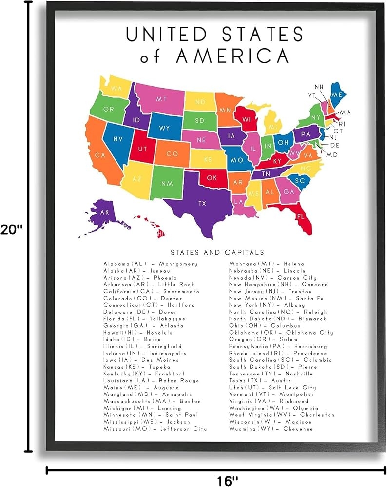 Stupell Industries USA Map State Abbreviations And Capitals Playful Tones Posters Prints Amazon
