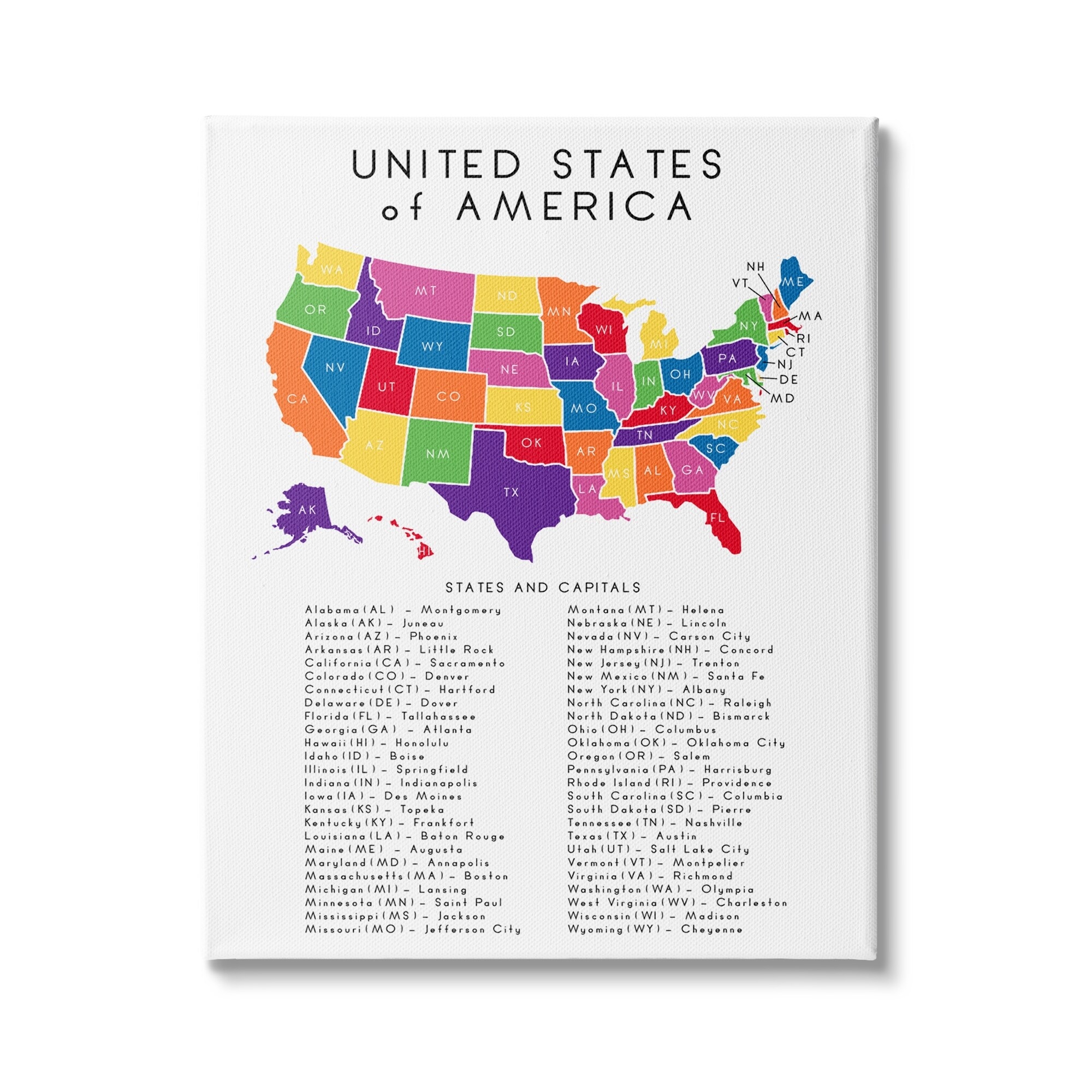 Stupell USA Map State Abbreviations And Capitals Playful Tones Canvas Wall Art Multi color Bed Bath Beyond 34388881