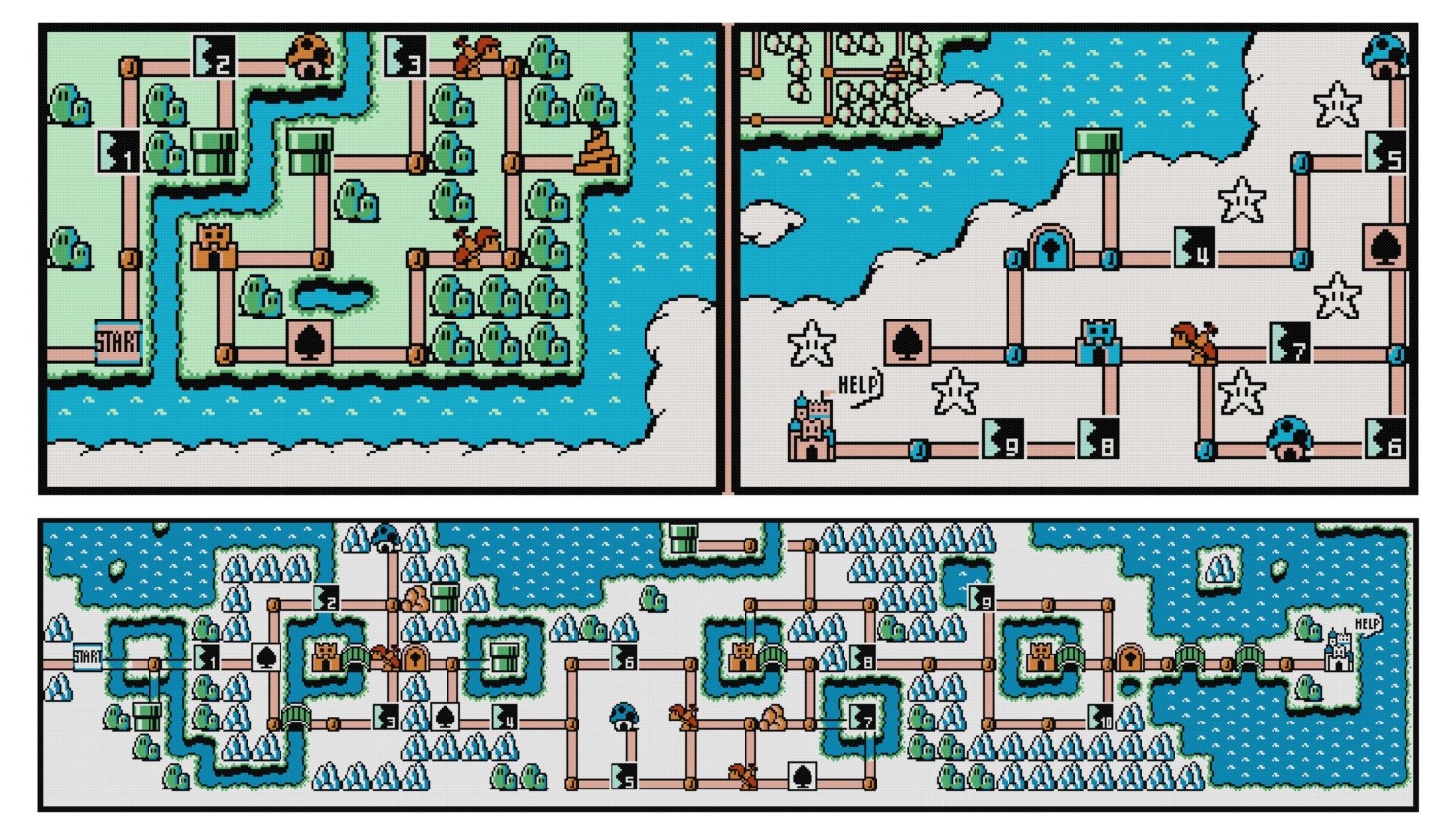 Super Mario Bros 3 World Maps 1 8 Cross Stitch Patterns Bundle NERDpillo