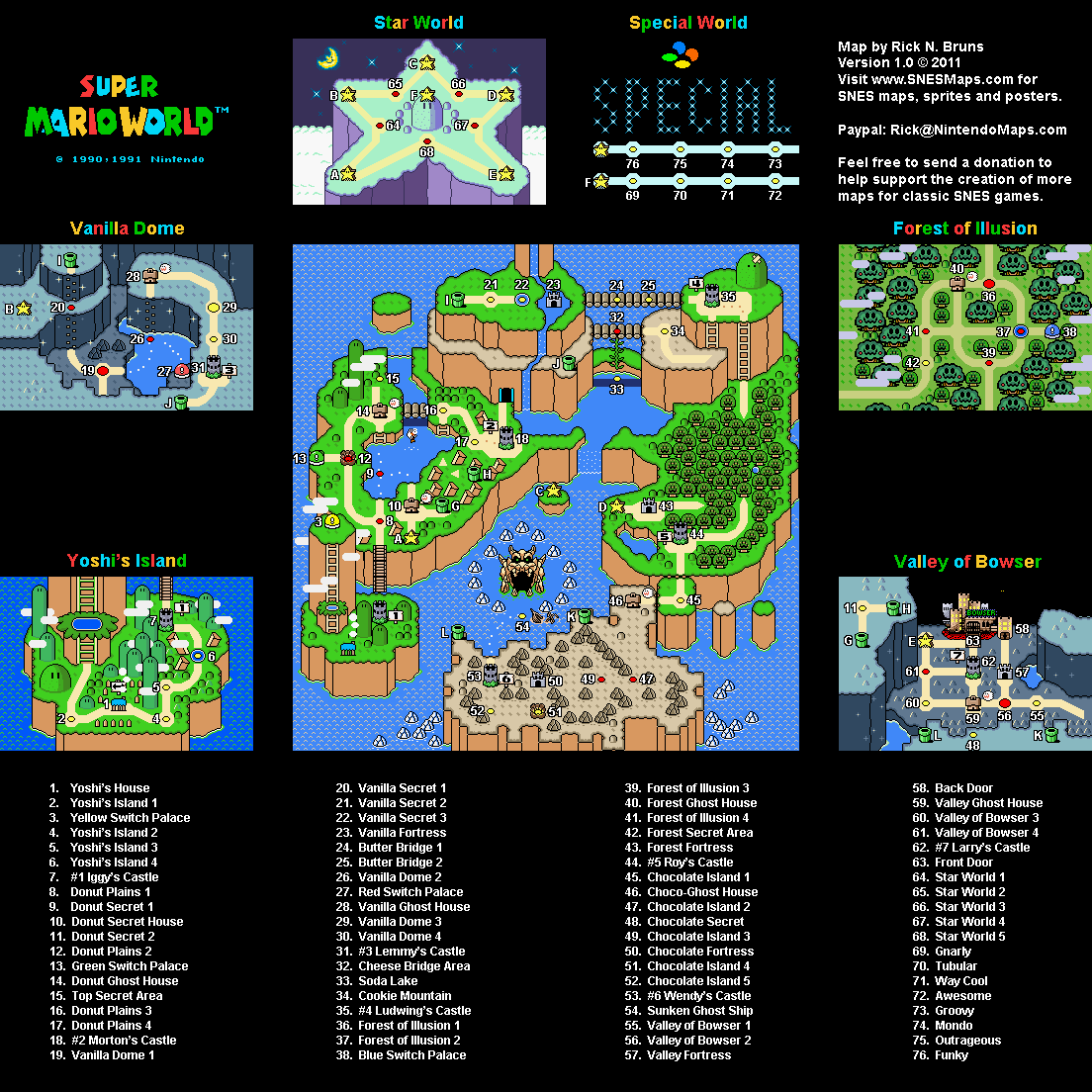 Super Mario World Overworld Super Nintendo SNES Map