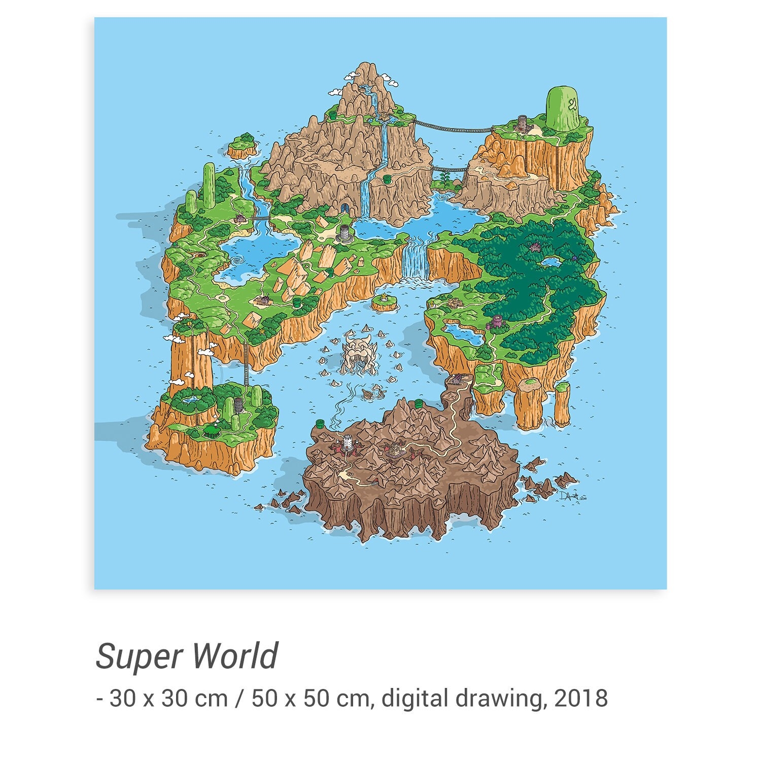Super World Digital Drawing Super Mario World Map SNES Video Games Nostalgia Fan Art Etsy