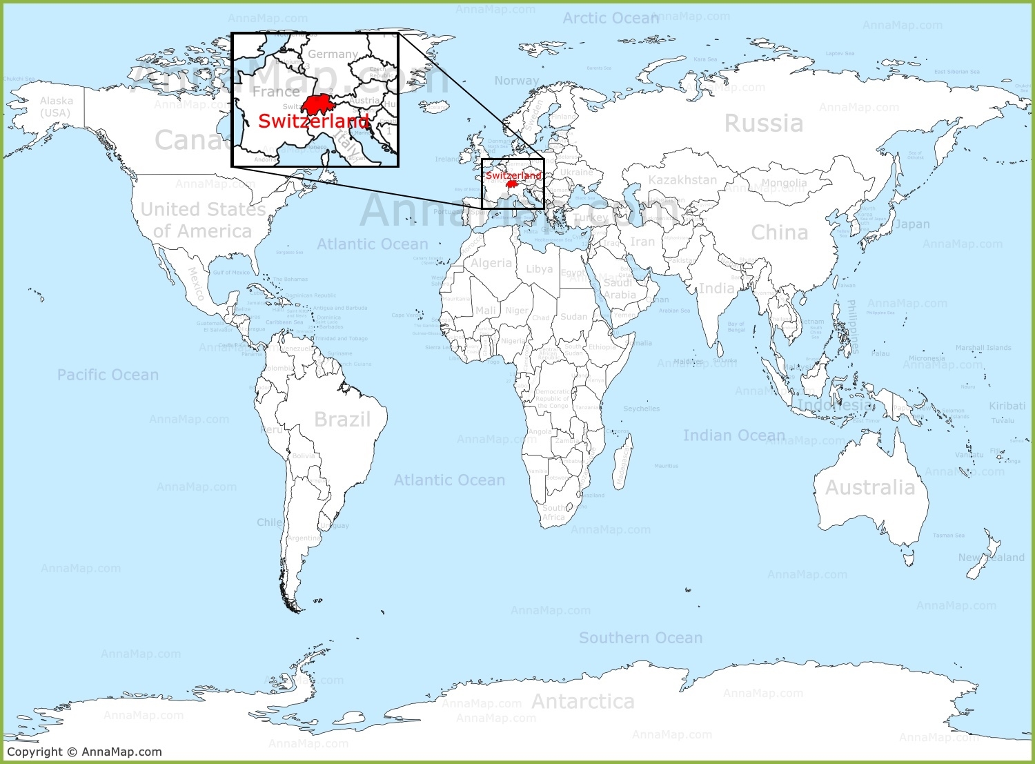Switzerland On The World Map AnnaMap Switzerland On The World Map AnnaMap
