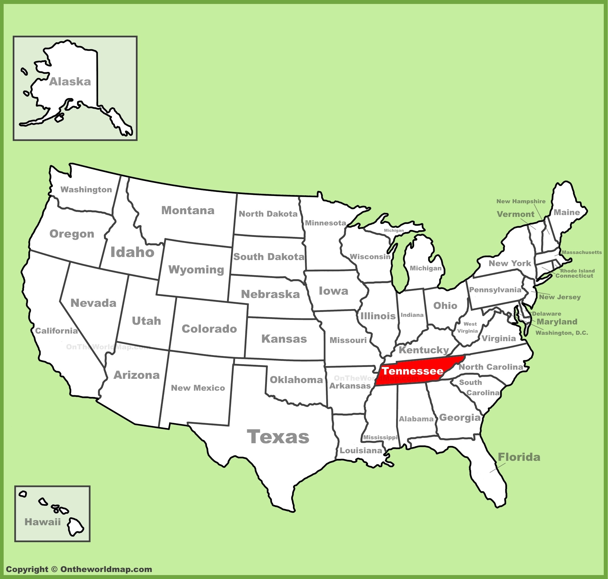 Tennessee Location On The U S Map Ontheworldmap