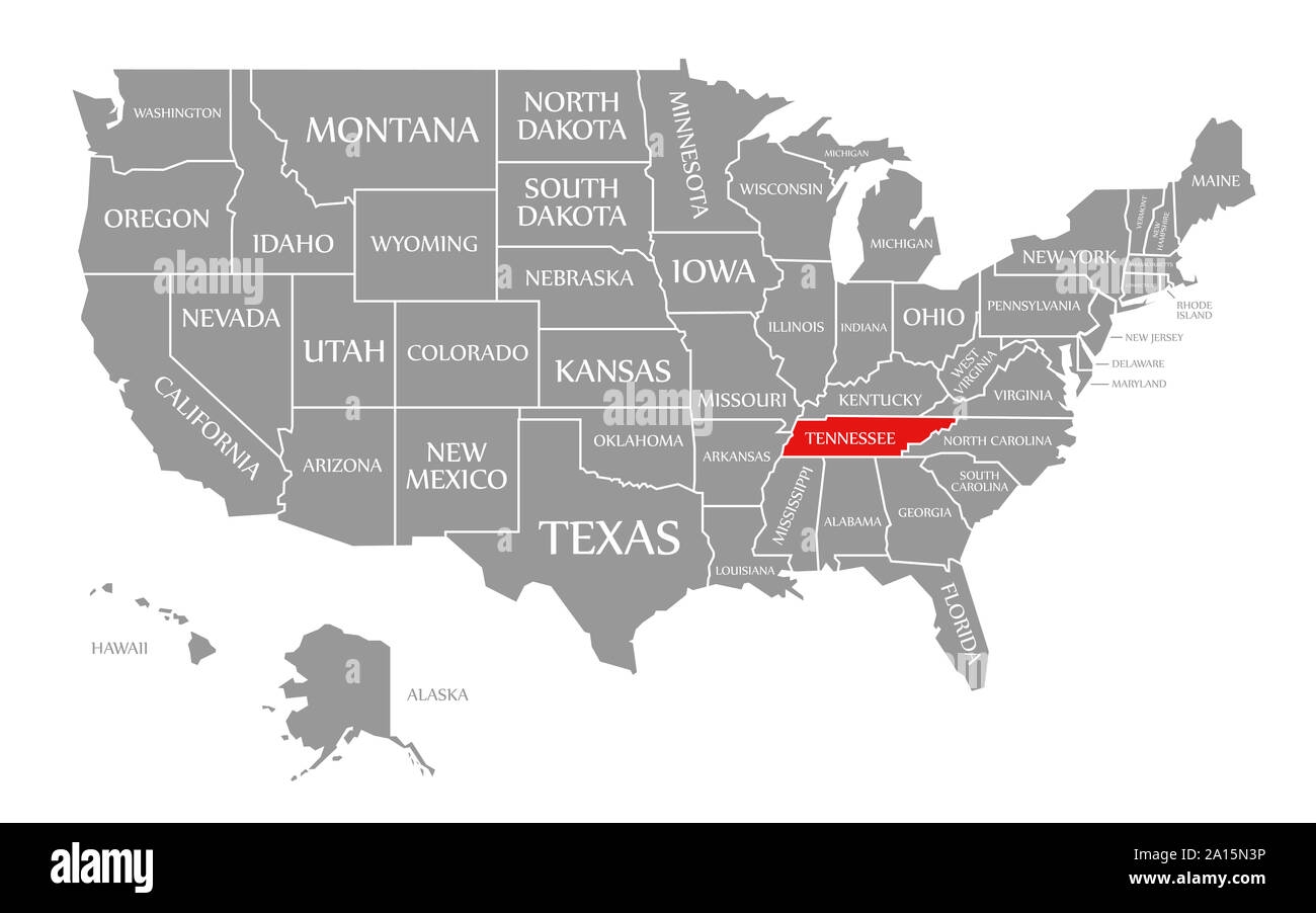 Tennessee Red Highlighted In Map Of The United States Of America Stock Photo Alamy