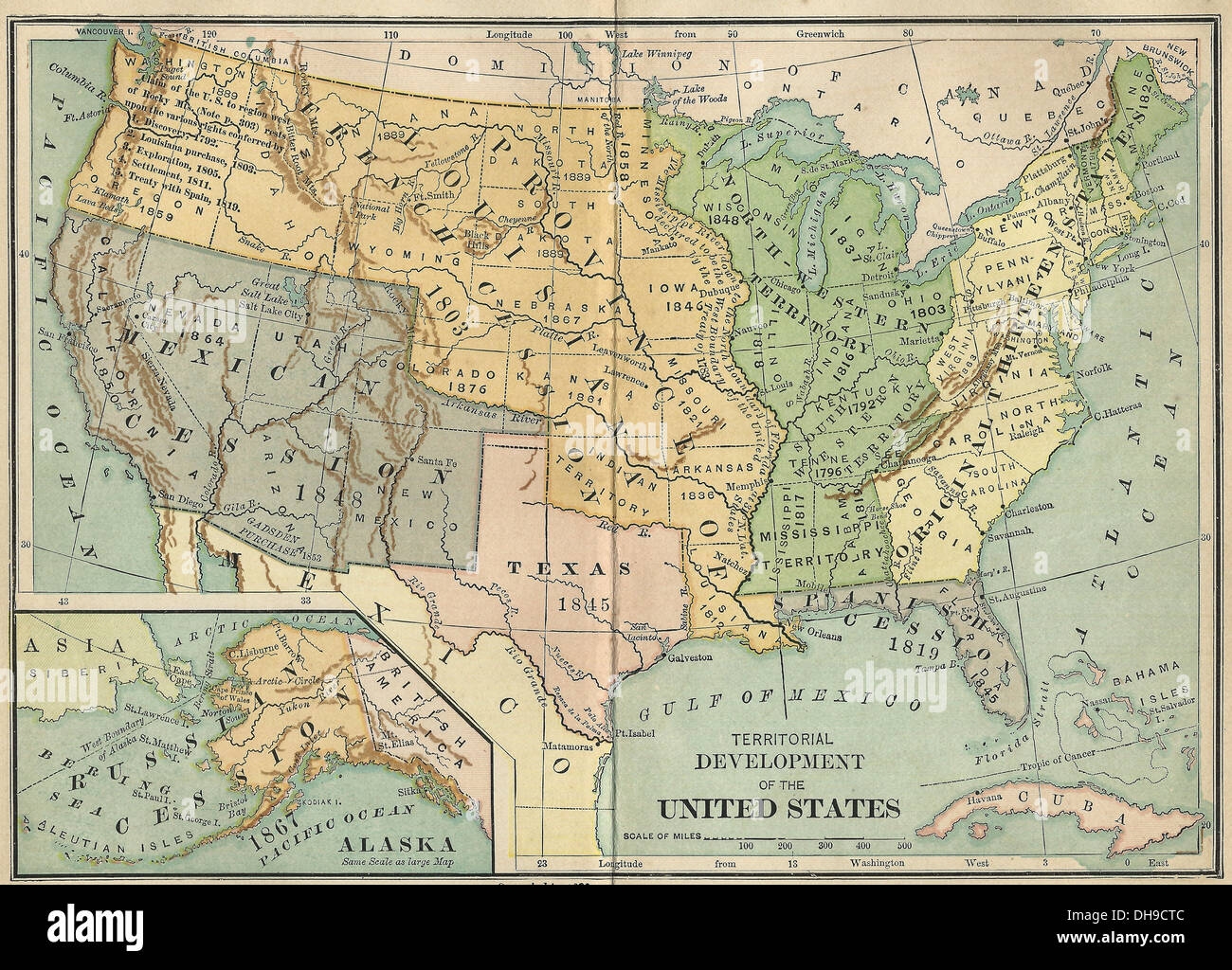 Territorial Development Of The United States America Map Circa 1890 Stock Photo Alamy