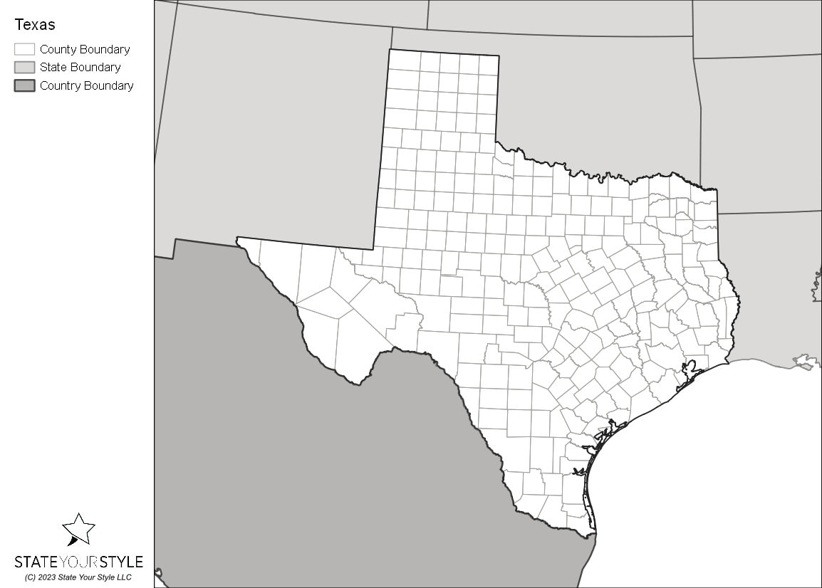 blank texas county map
