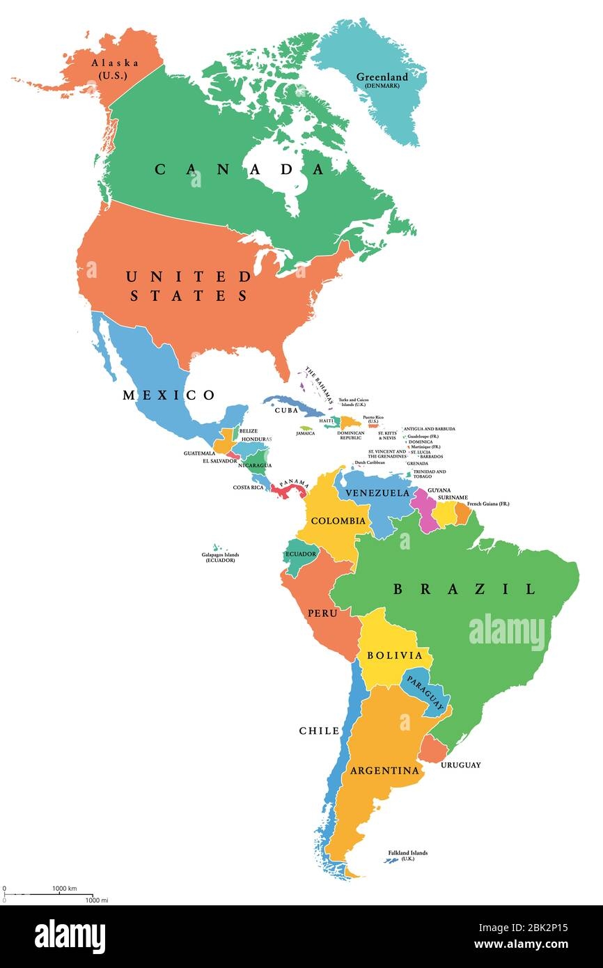 The Americas Political Map With Countries And Borders Of The Two Continents North And South America English Labeling Gray Illustration On White Stock Photo Alamy