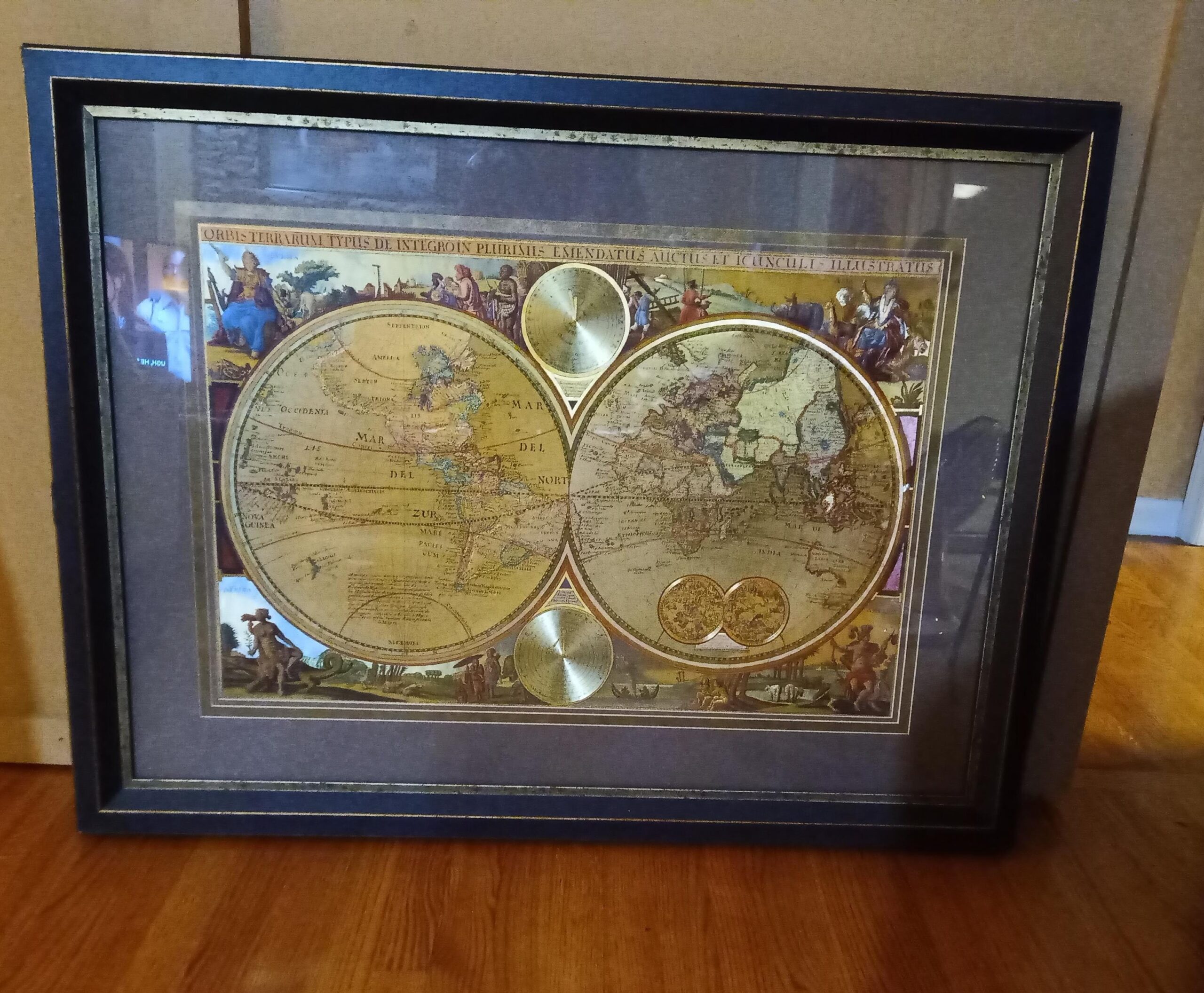 The Bombay Company s Large Rare Framed Double Hemisphere World Map With Gold Leaf Foil And Milk Paint Etsy