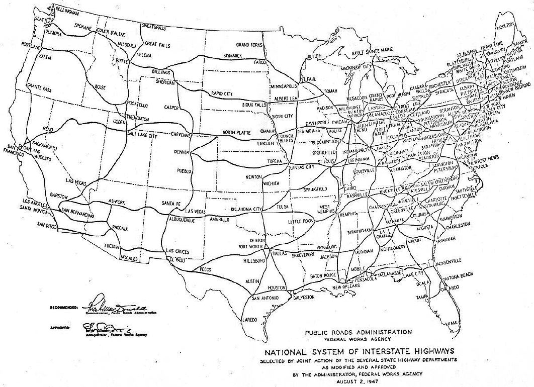 map of united states with interstates and highways