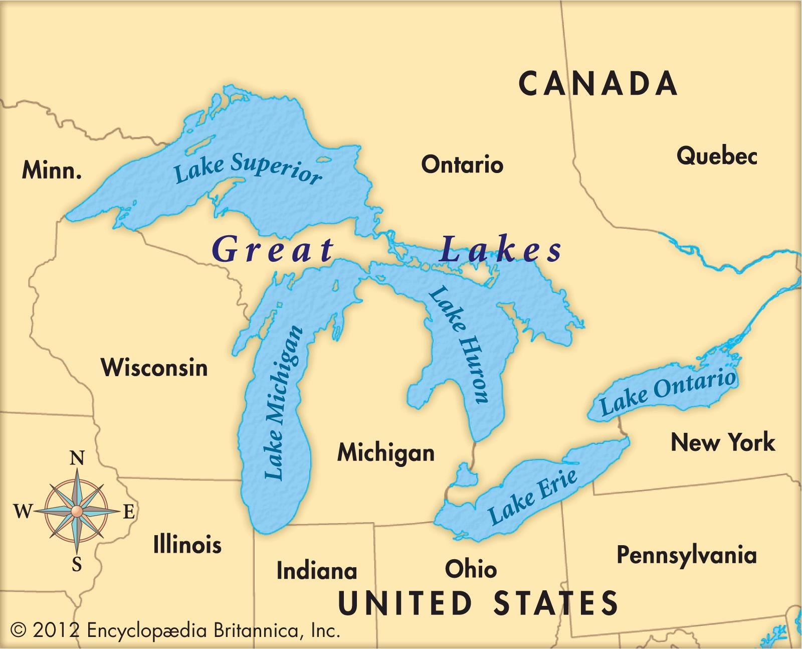 map of united states with great lakes