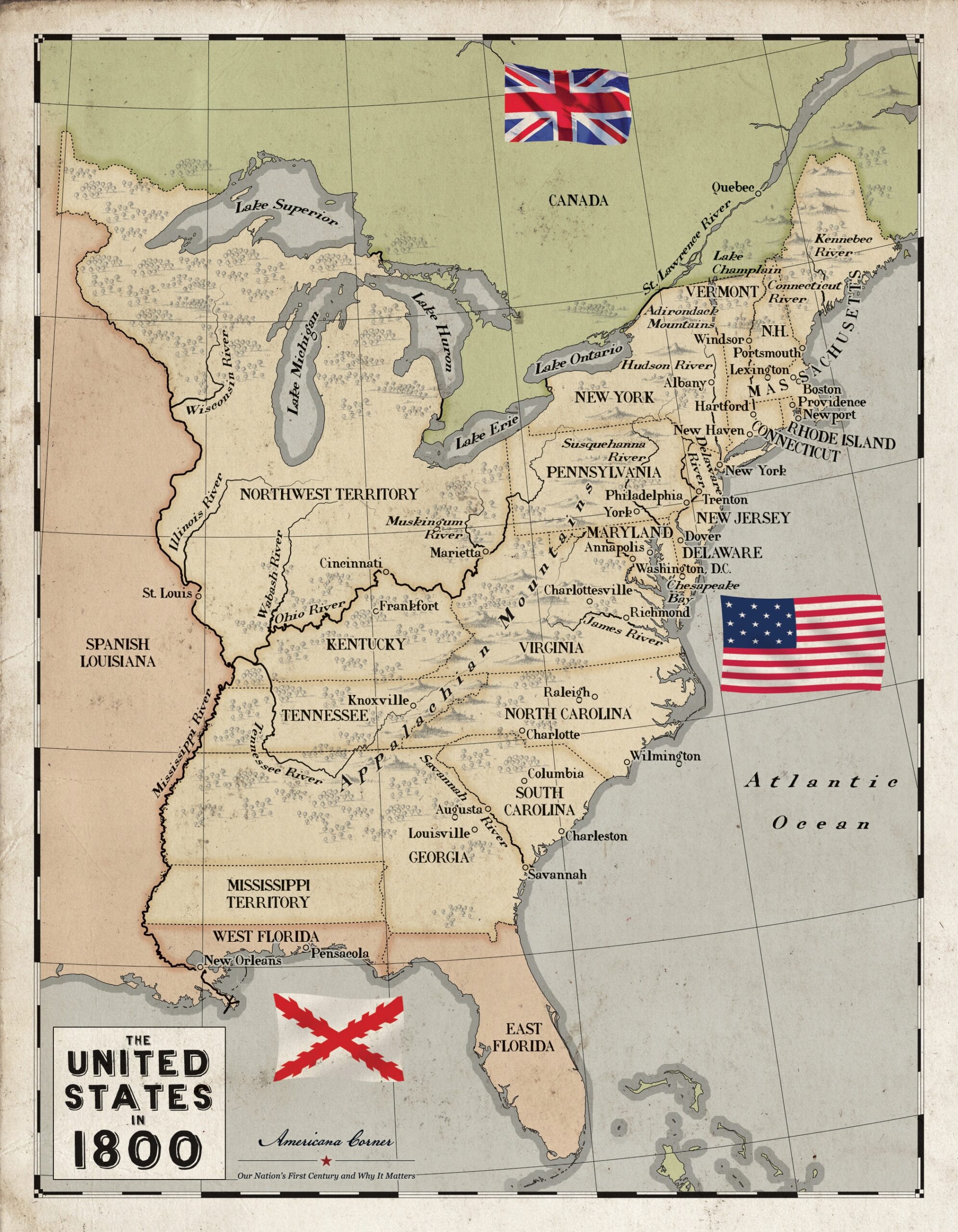 The New Nation Map The United States In 1800 Americana Corner