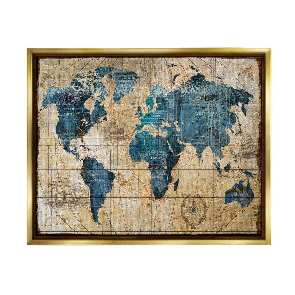 The Stupell Home Decor Collection Vintage Abstract World Map Design By Art Licensing Studio Floater Frame Typography Wall Art Print 31 In X 25 In Ccp 394 ffg 24x30 The Home Depot
