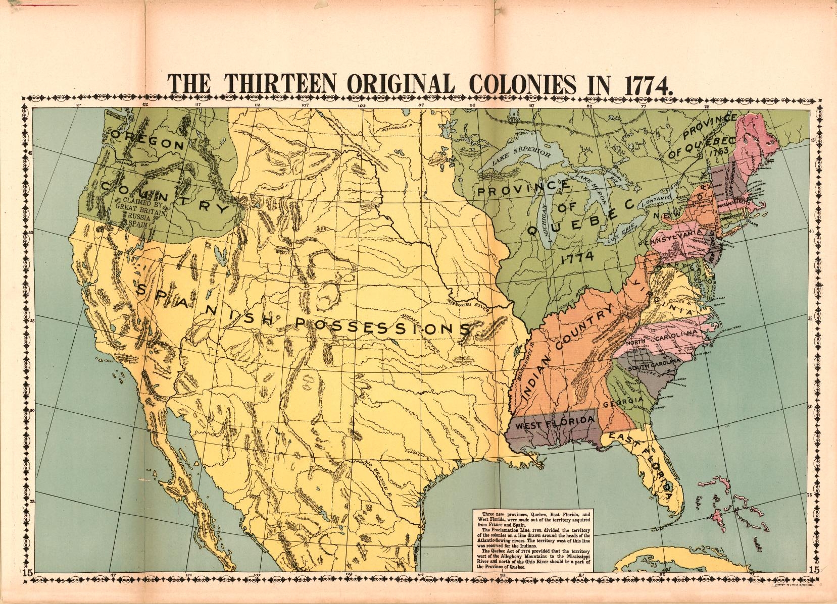 The Thirteen Original Colonies In 1774 Library Of Congress