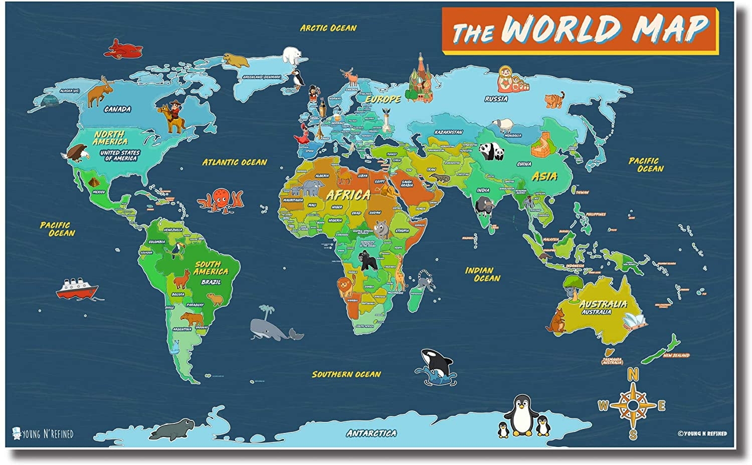 The World Maps For Kids Wall Poster Large Laminated 18x30 Young And Refined Walmart