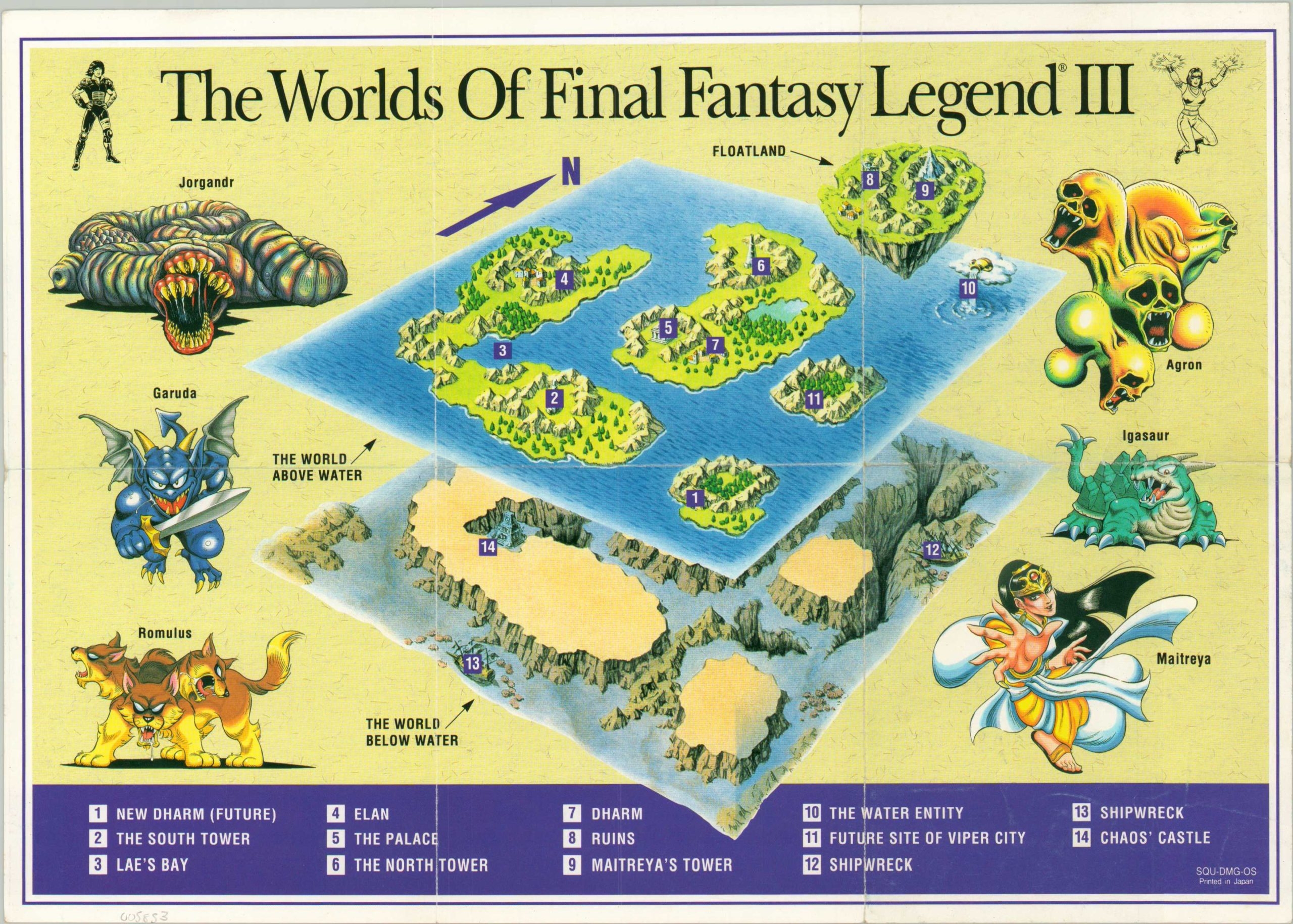 The Worlds Of Final Fantasy Legend III Game Map For The North American Release Of Final Fantasy Legend III By Square Co Ltd Fine 1993 Curtis Wright Maps