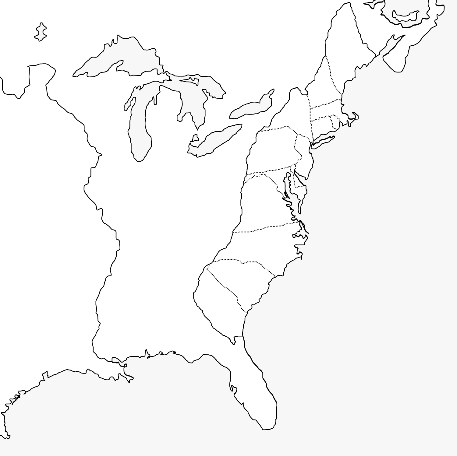 Thirteen Colonies Blank Map Coloring Page Free Printable