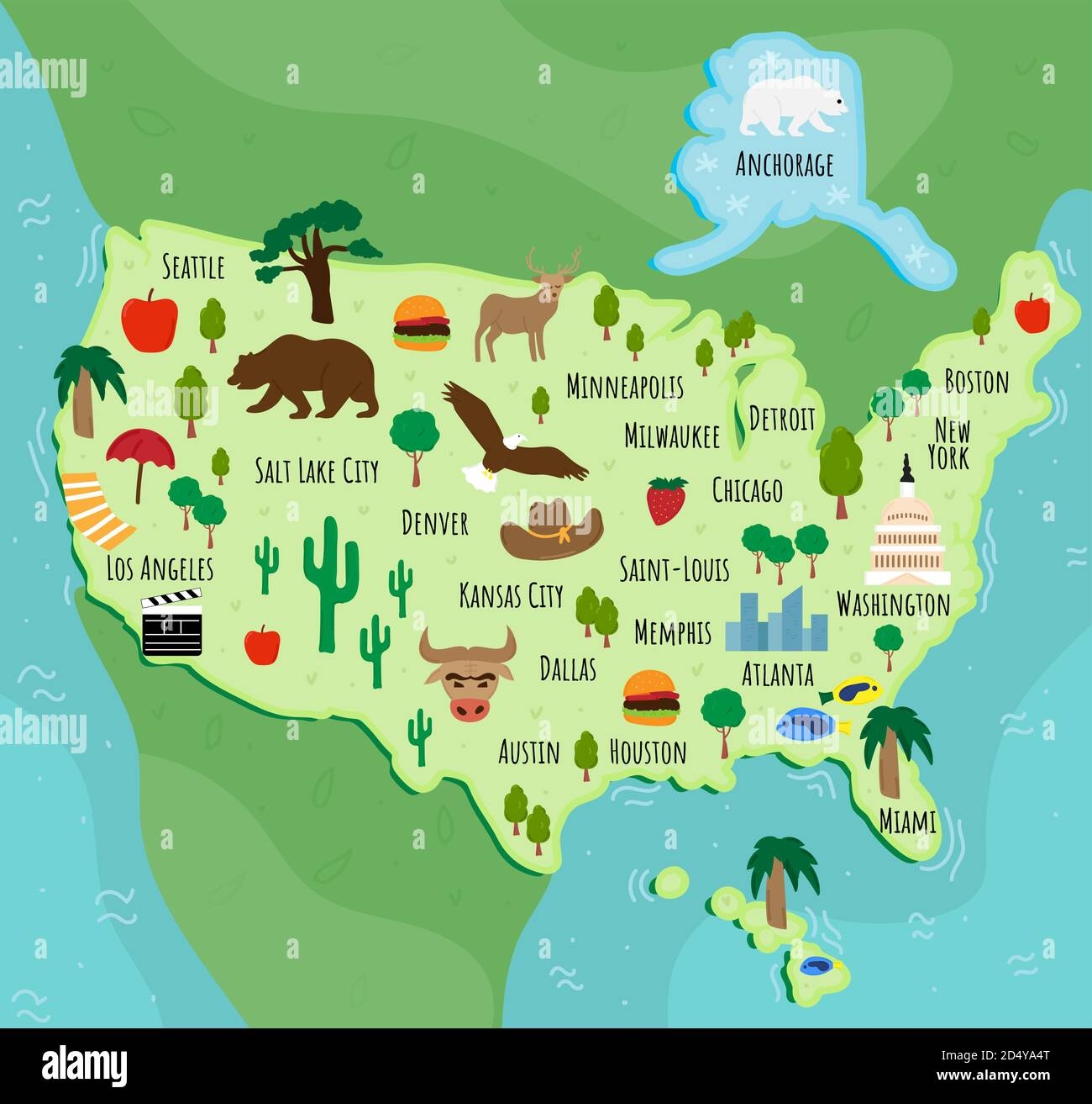 map of united states cartoon