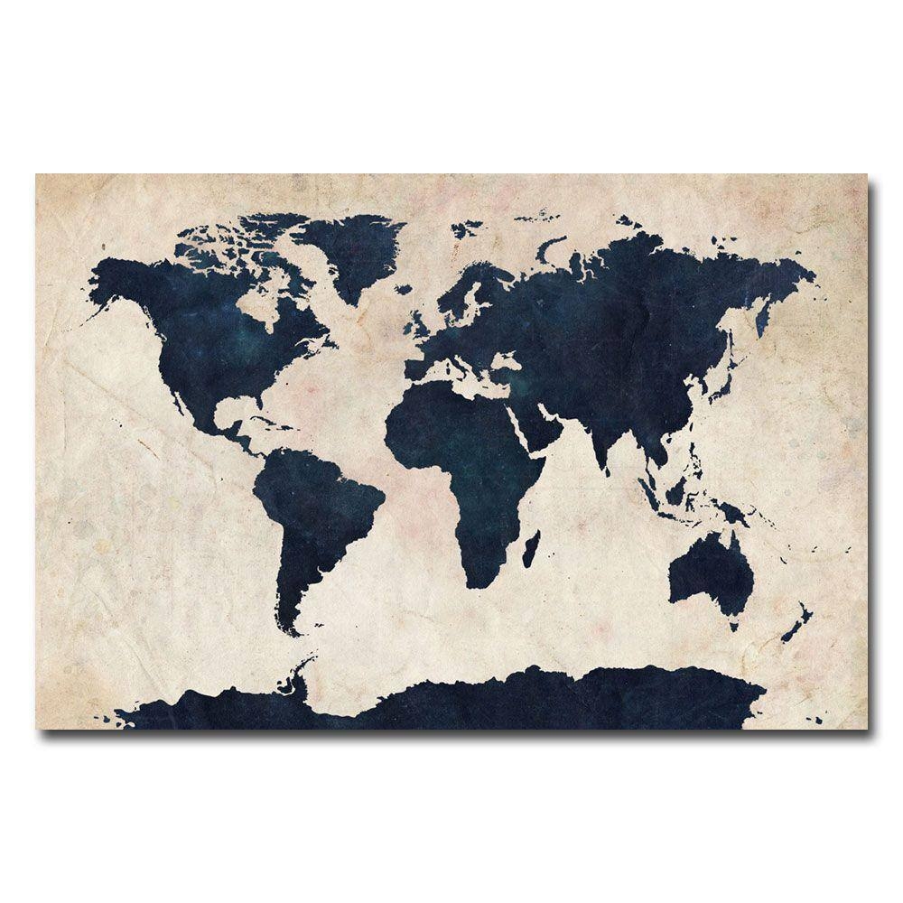 Trademark Fine Art 22 In X 32 In World Map Navy Canvas Art MT0166 C223GG The Home Depot