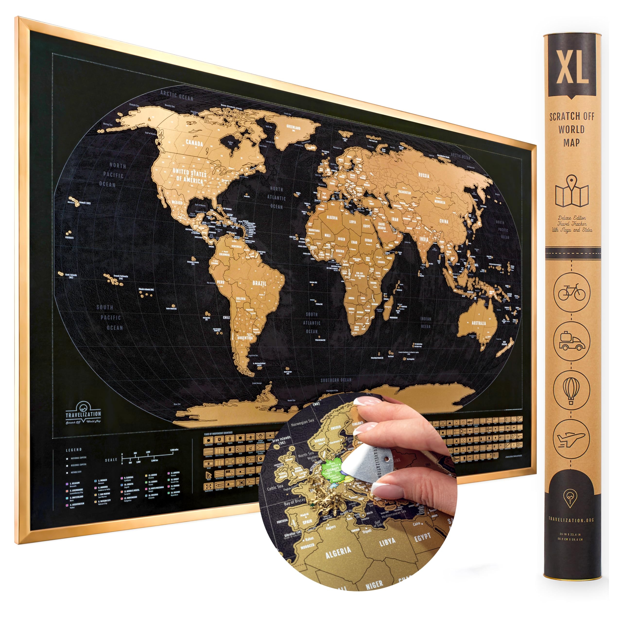 Travelization XL Scratch Off World Map With 196 Country 36 L X 24 W Black EBay