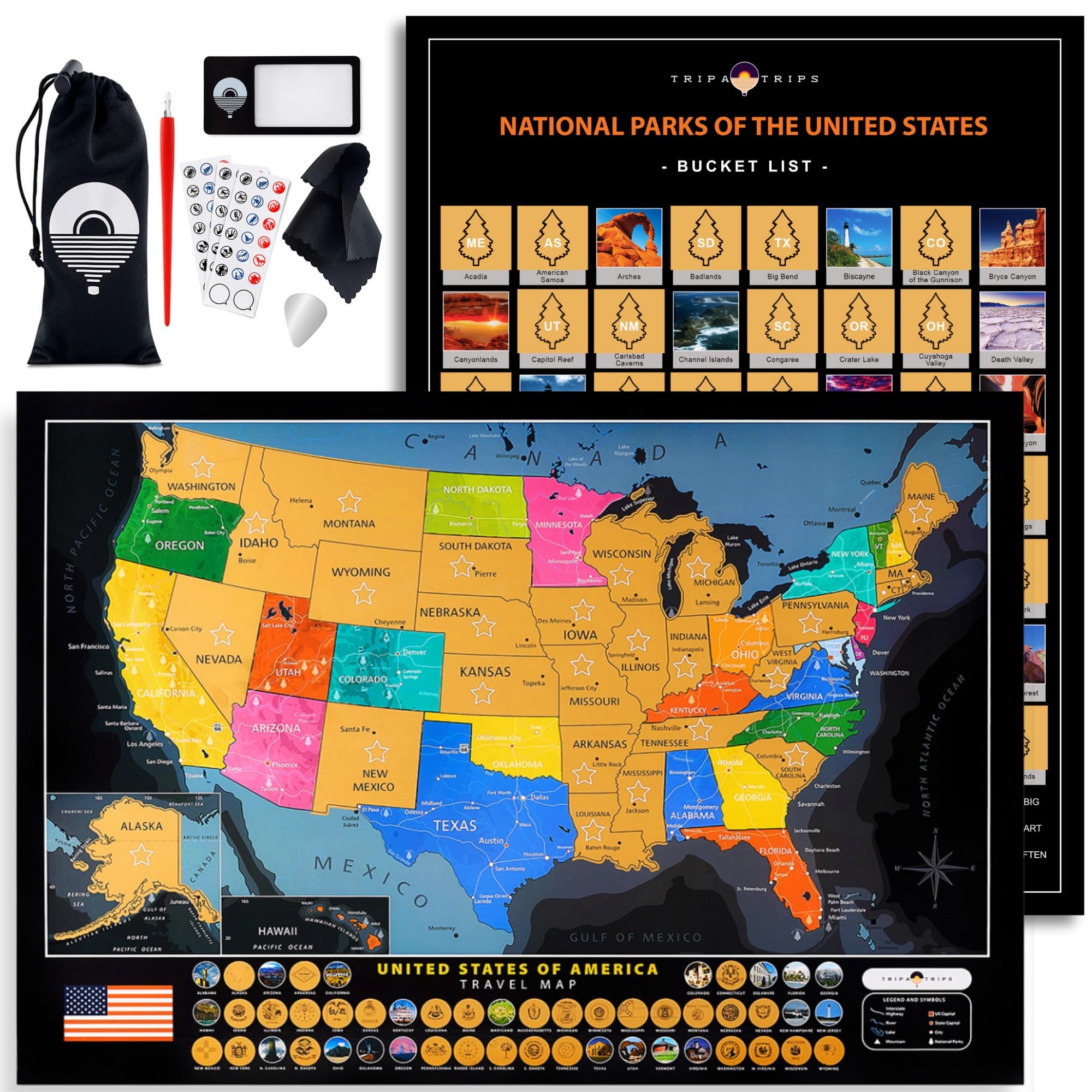 TRIPA TRIPS Scratch Off Map Of United States All 63 US 24 X 17 Inch BLACK EBay