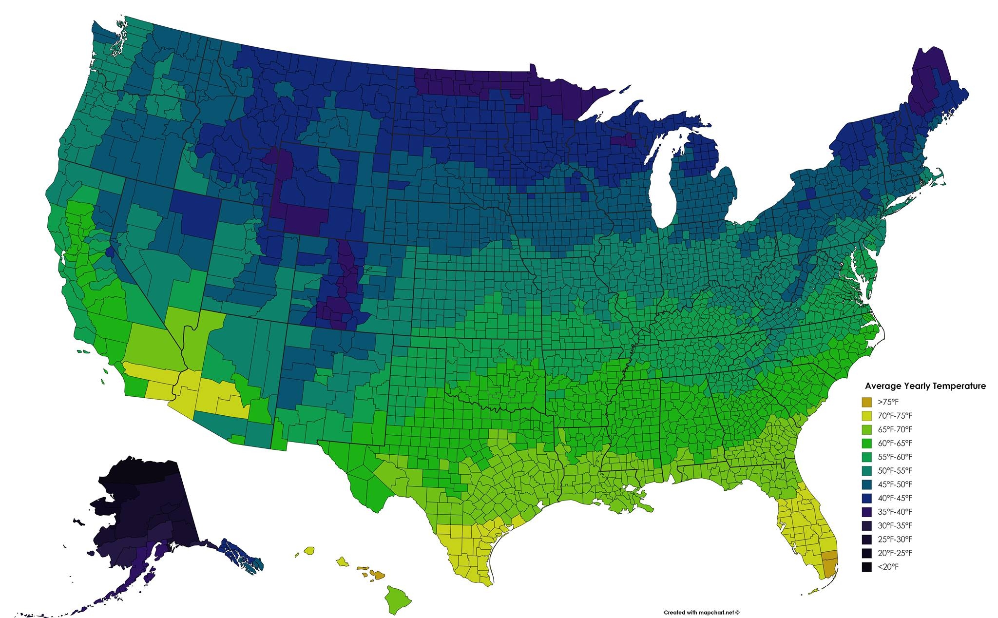 U S Average Temperatures Vivid Maps