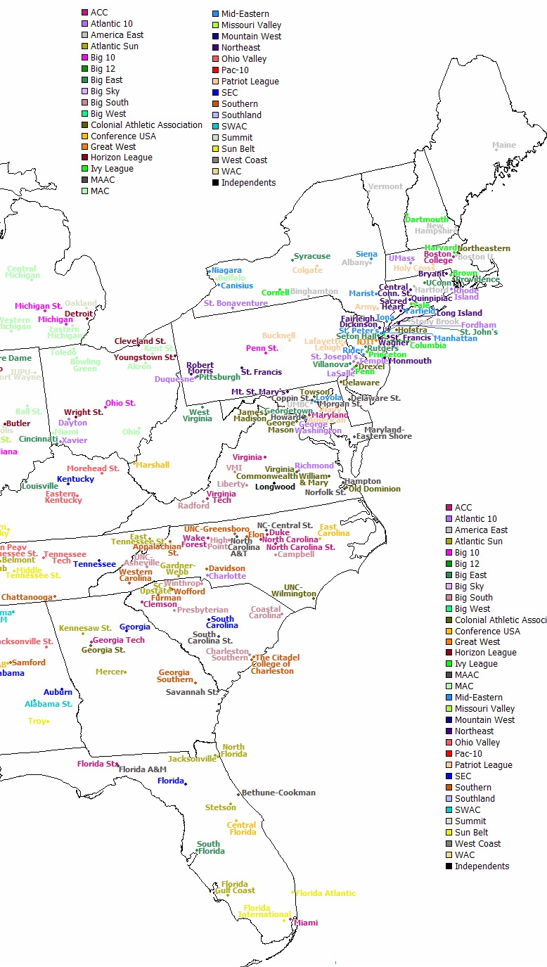 U S Map Of Colleges Central PA Hoops