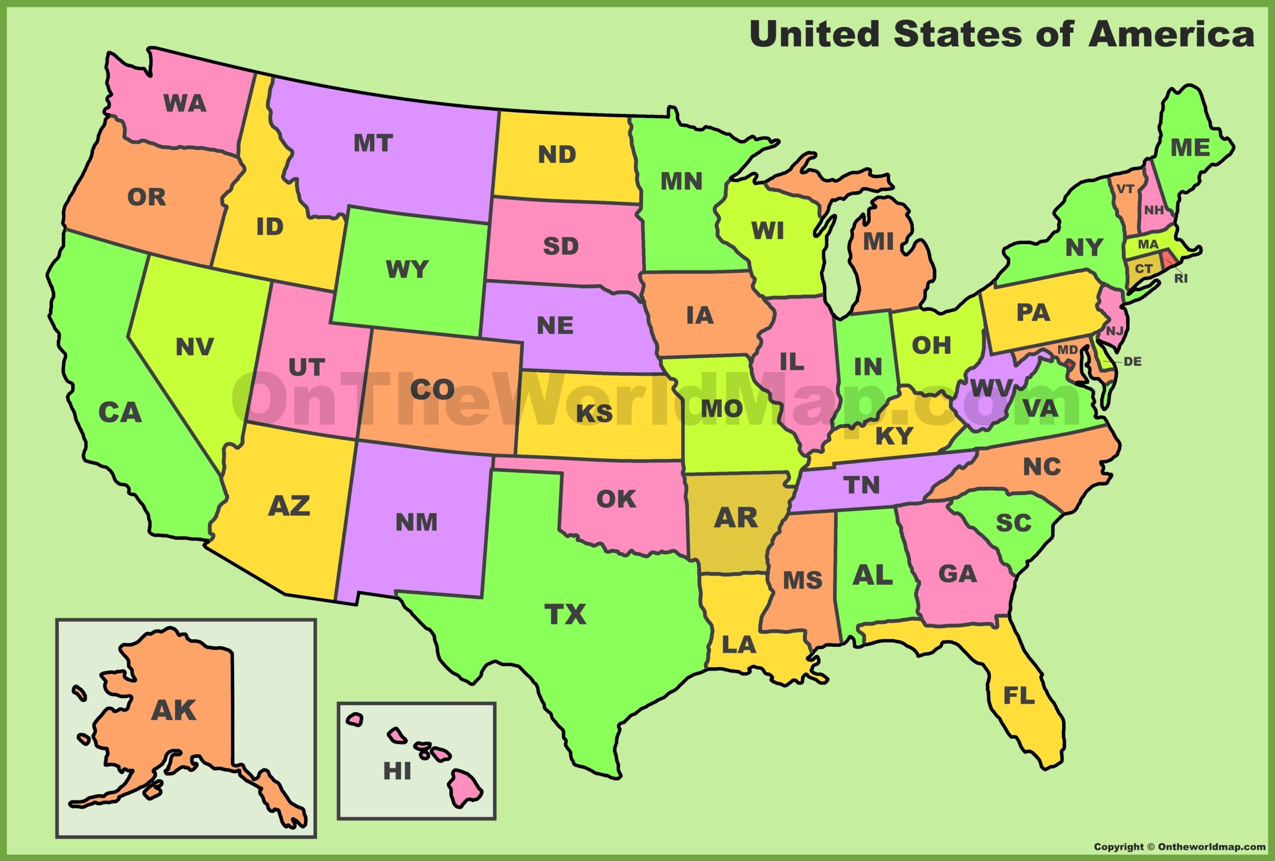 U S State Abbreviations Map Ontheworldmap