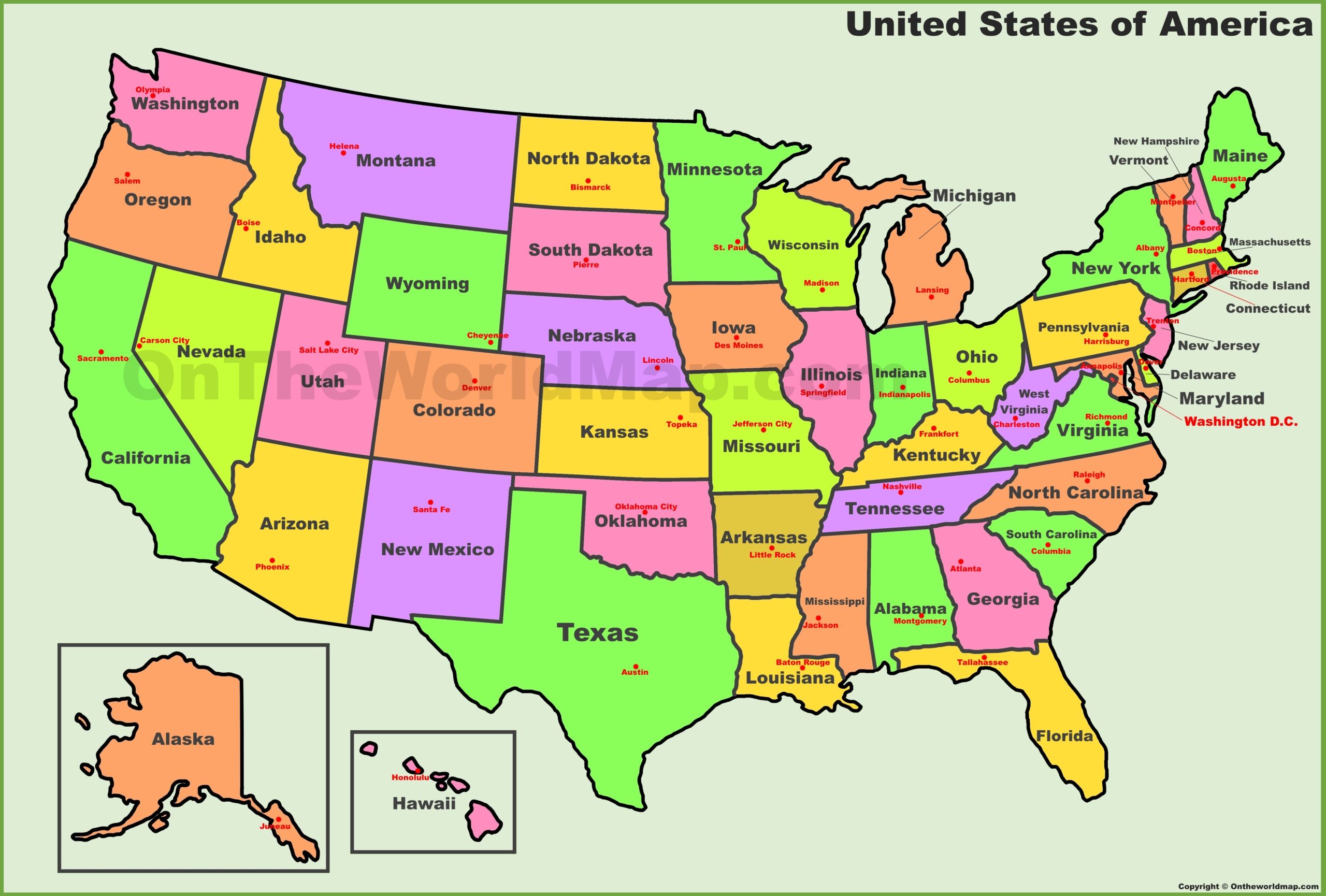 U S States And Capitals Map Ontheworldmap