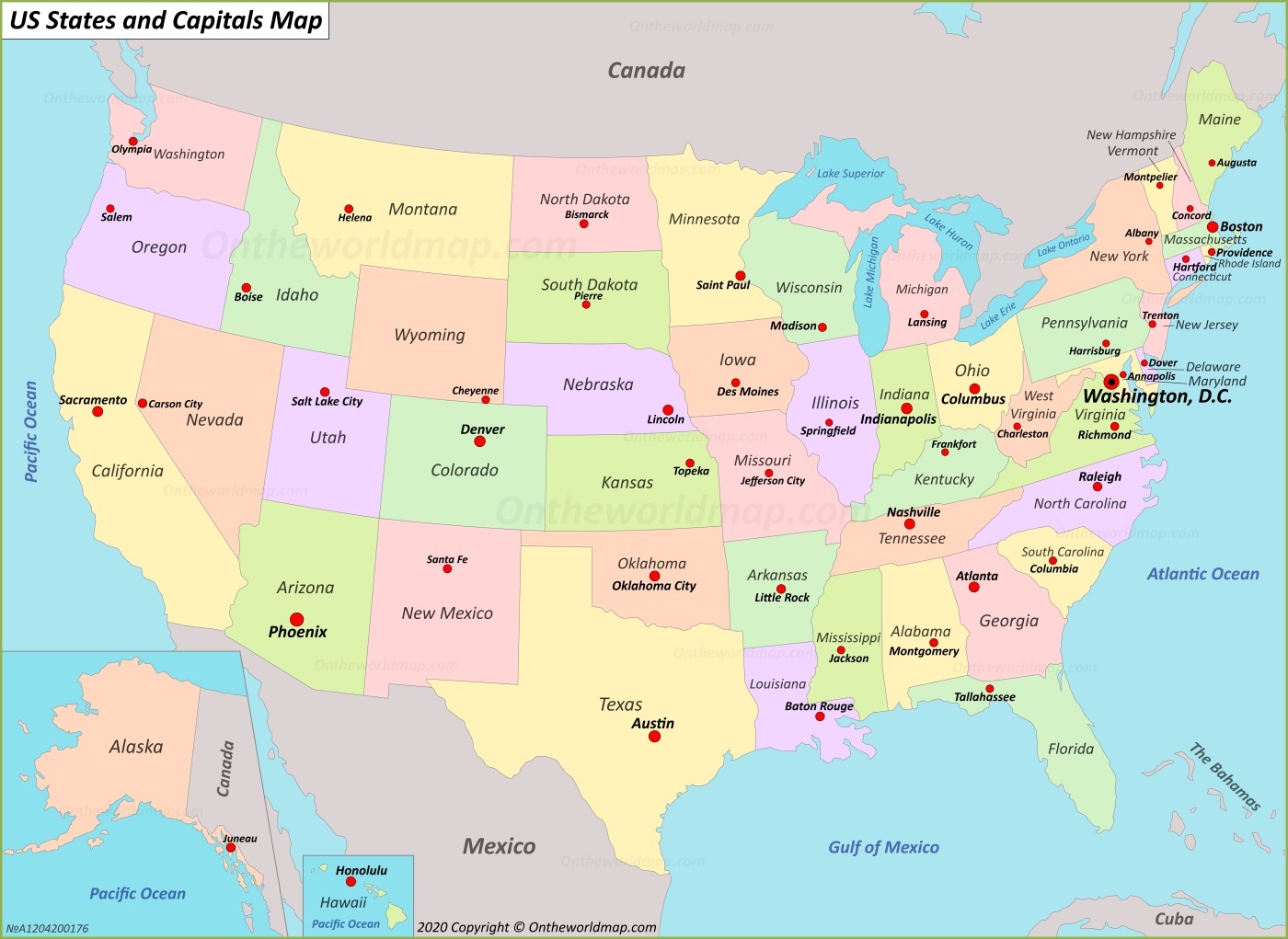 U S States And Capitals Map Ontheworldmap